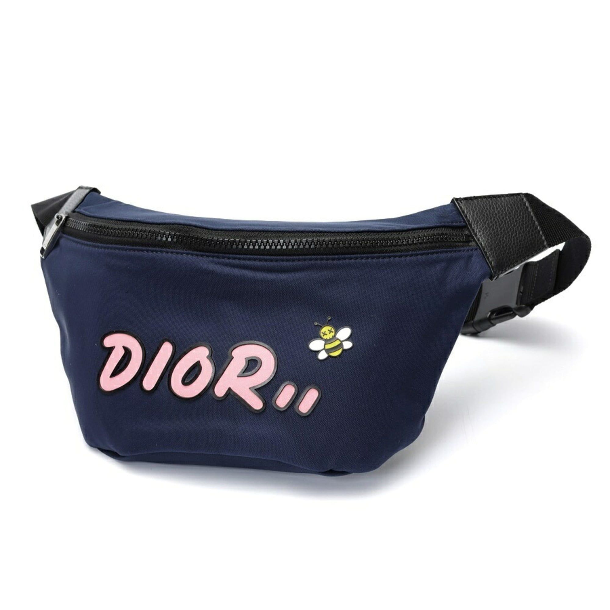 Christian Dior Dior Kaws Collaboration Bee Body Bag Belt Waist Pouch Nylon Leather Navy S-159996