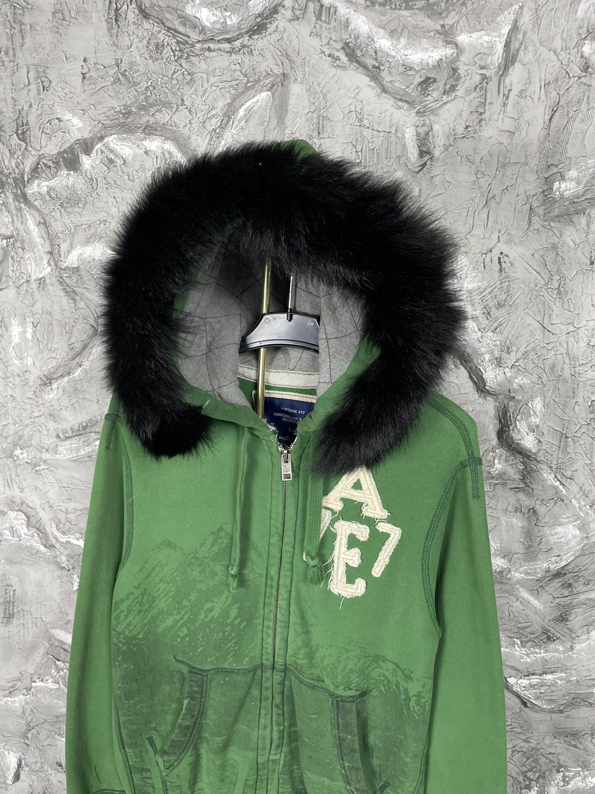 Abercrombie & Fitch × If Six Was Nine × Japanese Brand Abercrombie and Fitch Y2K Fur Hoodie Mountain Print Size US L / EU 52-54 / 3 - 4 Thumbnail