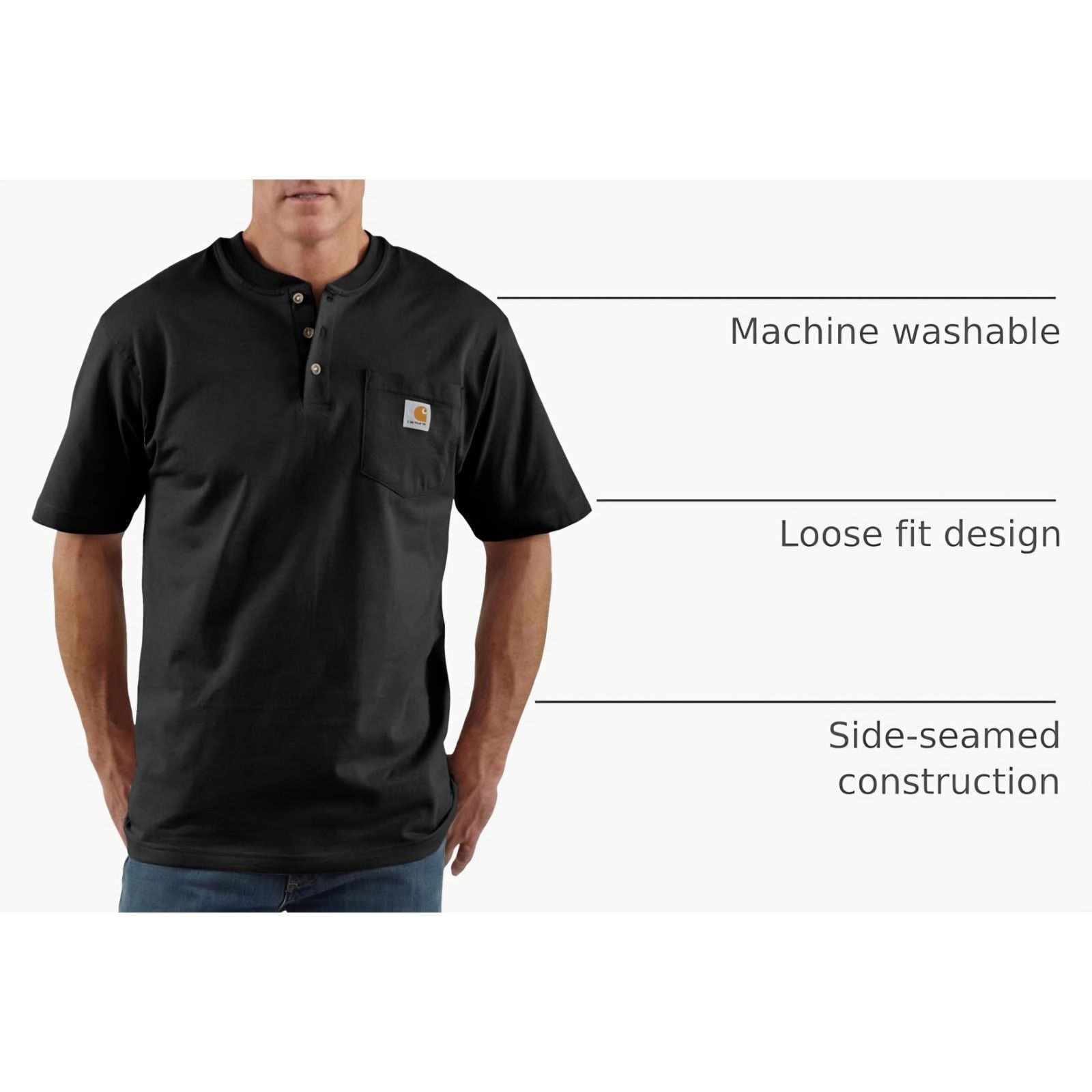 Carhartt Carhartt Men's 4X Black Heavyweight Baggy Henley Shirt Size US XXL / EU 58 / 5 - 4 Thumbnail