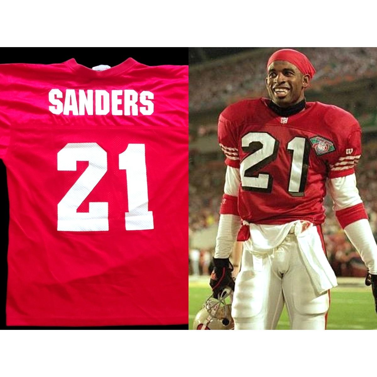 NFL × Starter SF 49ers DEION 1994 Sanders #21 APEX jersey L red NFL vtg Size US L / EU 52-54 / 3 - 1 Thumbnail