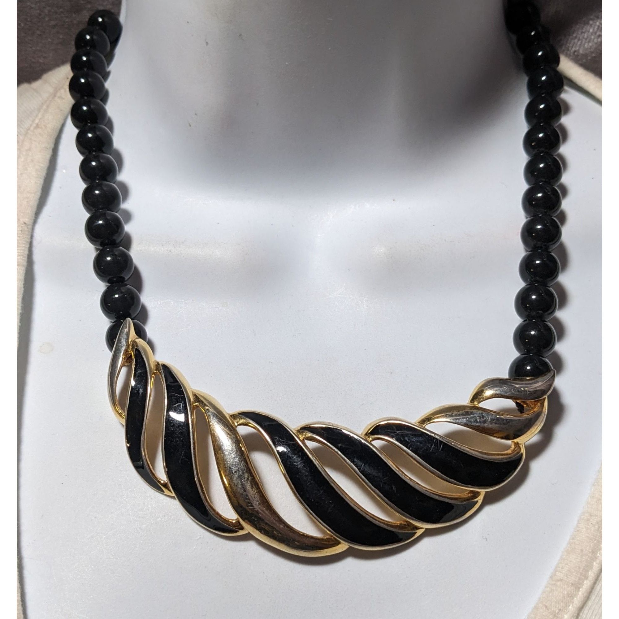 Monet Monet Vintage Black And Gold Beaded Bib Necklace Size ONE SIZE - 9 Thumbnail