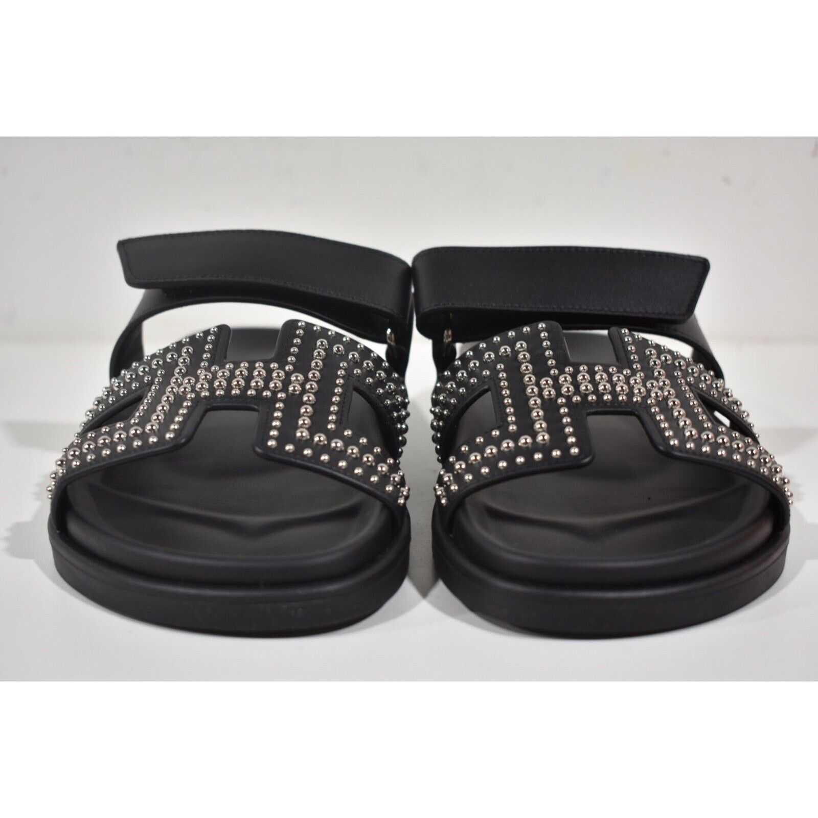 Hermes Hermes Chypre Sandal Black Silver Studded Stud H Logo Size US 7.5 / IT 37.5 - 5 Thumbnail