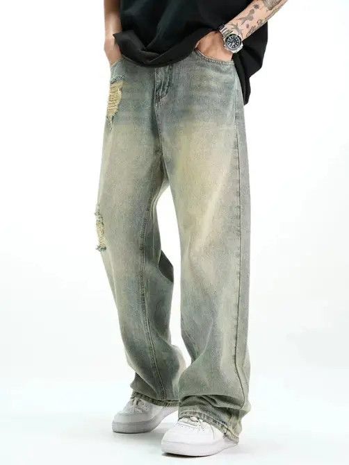 Japanese Brand Men's retro trend casual loose ripped jeans y2k Size US 32 / EU 48 - 2 Thumbnail