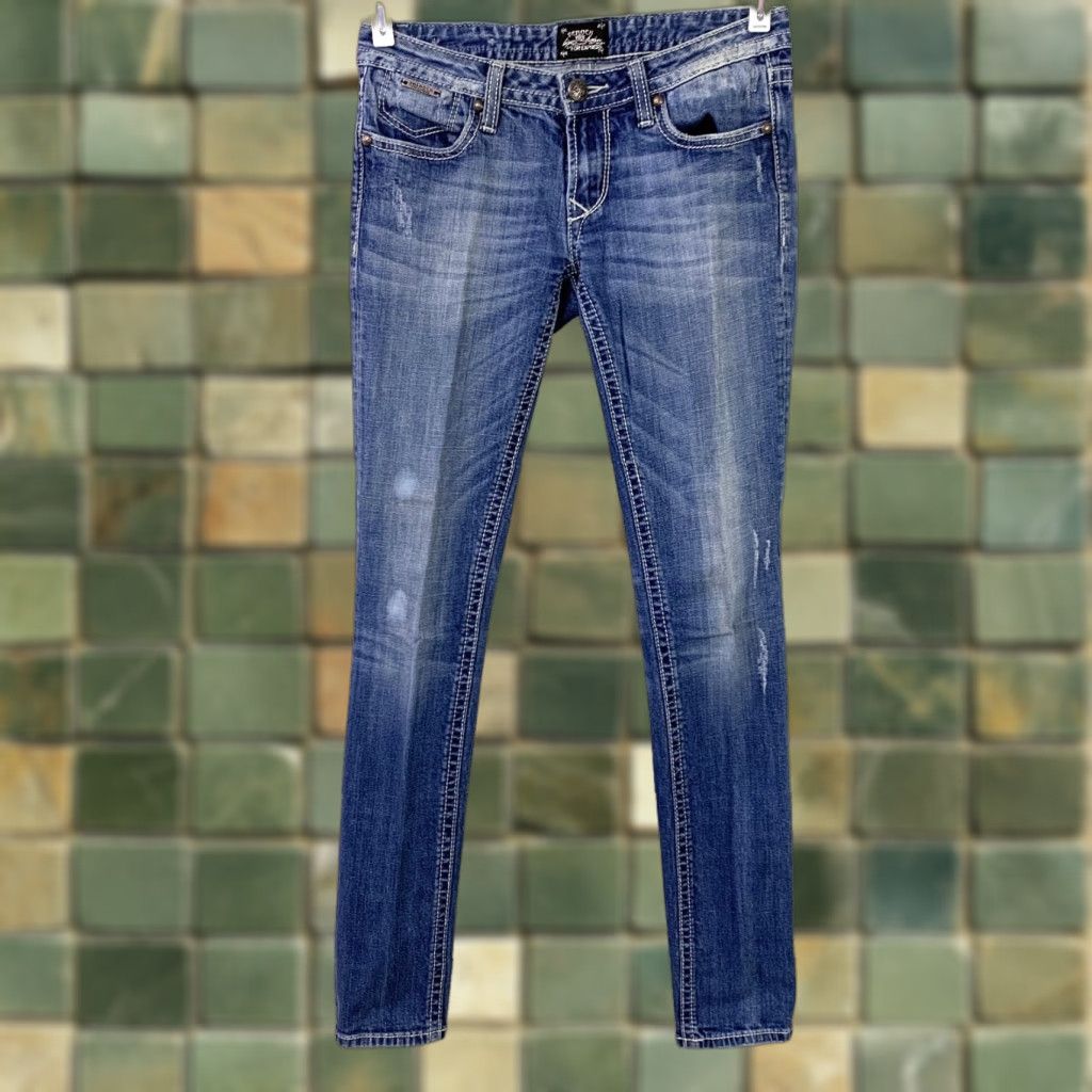 Express VINTAGE ReRock Jeans Express Rerock Skinny 6 Tall Blue Denim 5-Pocket Design Womens Jeans Long Rise Low 6L Size 29" - 1 Thumbnail