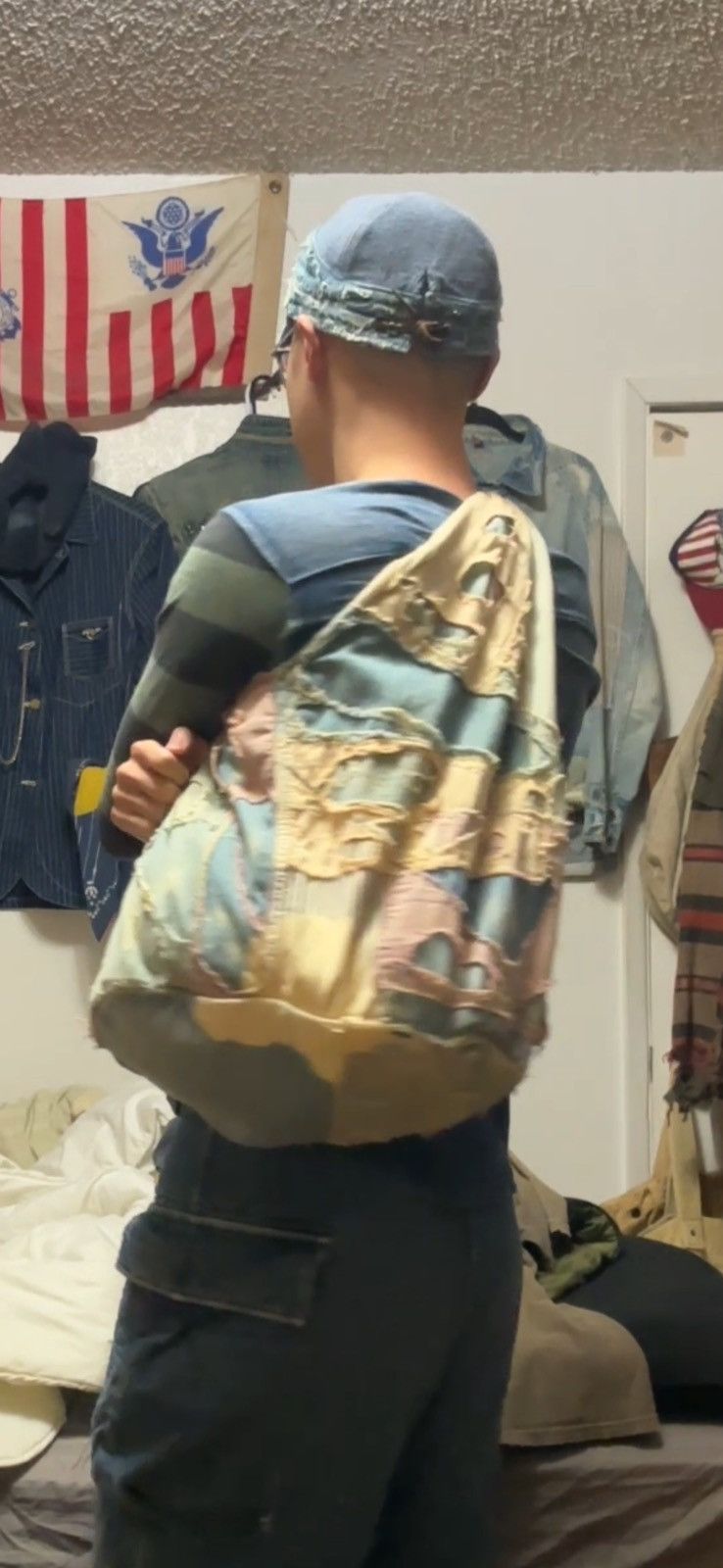 Kapital Kapital Boro Snufkin patchwork laundry tote messenger bag Size ONE SIZE - 4 Thumbnail