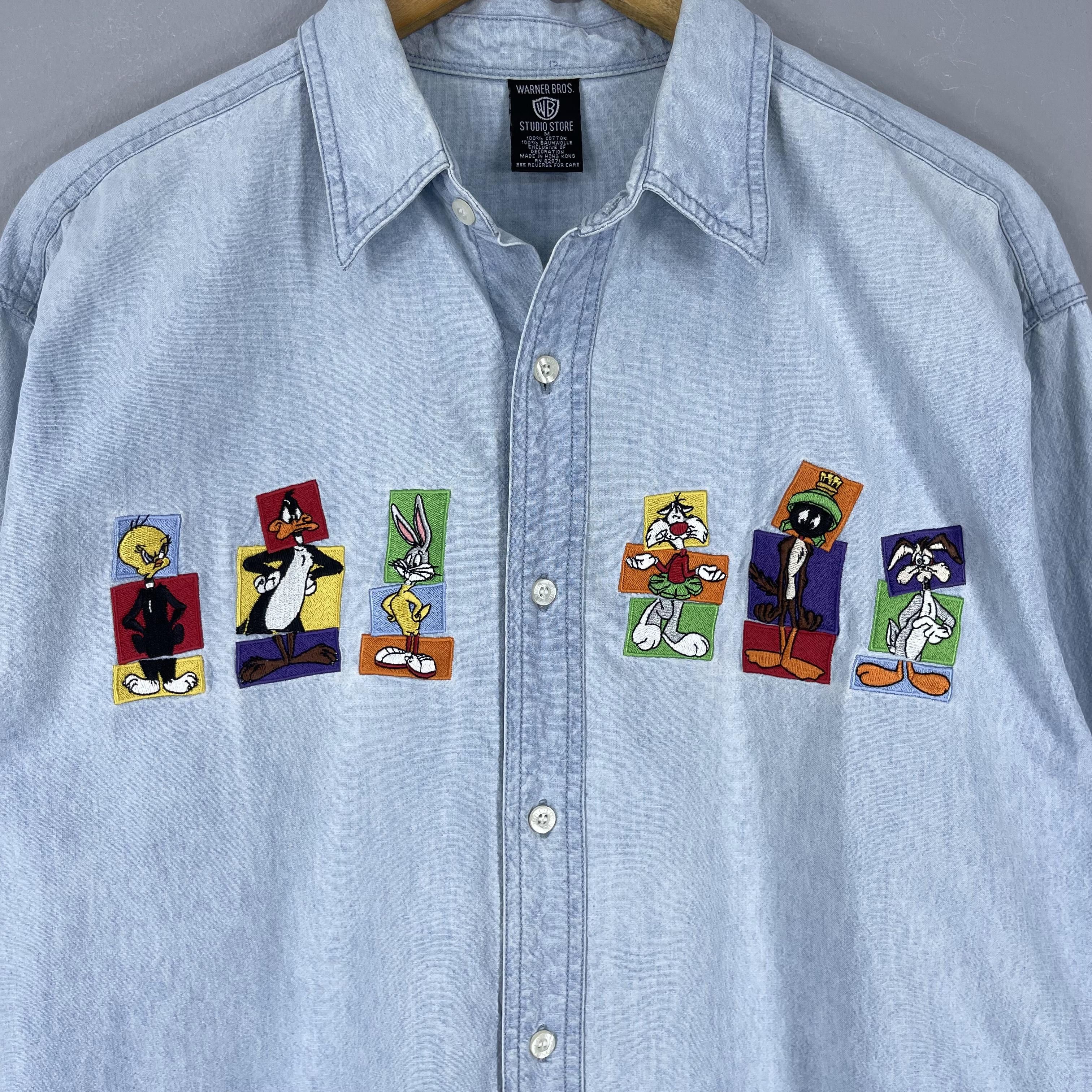 Warner Bros Vintage 90s WARNER BROS Tunes Squad Cartoon Denim Shirt Size US M / EU 48-50 / 2 - 2 Thumbnail
