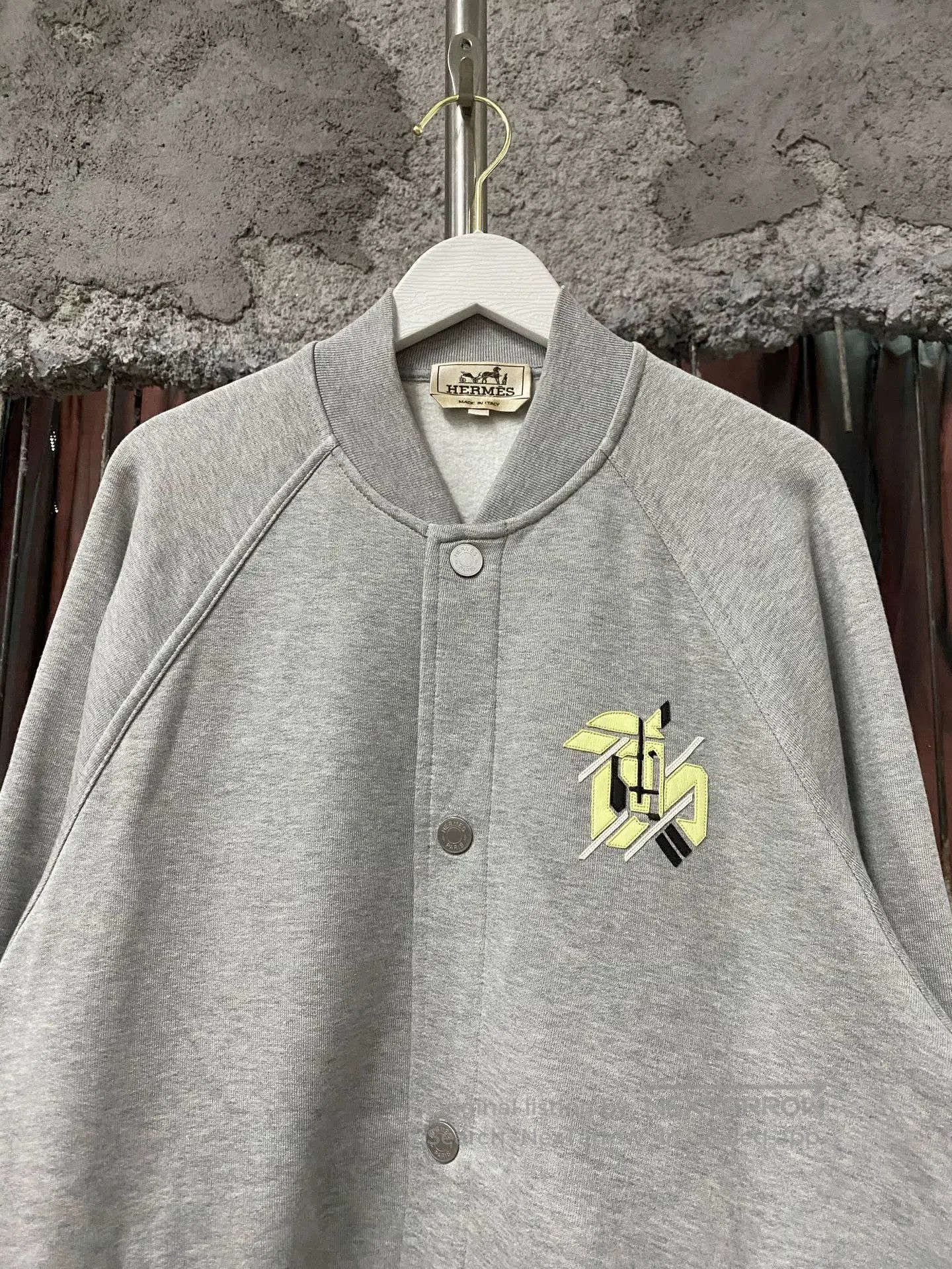 Hermes Gray Button-Front Bomber Jacket with Embroidered Logo. Size US M / EU 48-50 / 2 - 3 Thumbnail