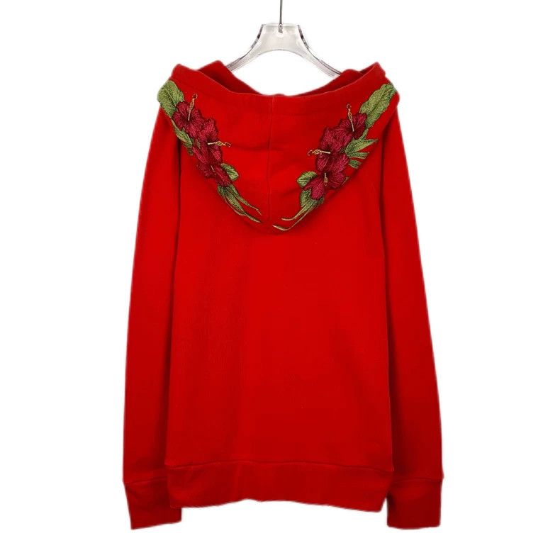 Gucci Gucci Red floral embroidered hooded drawstring cotton long- Size US S / EU 44-46 / 1 - 2 Thumbnail