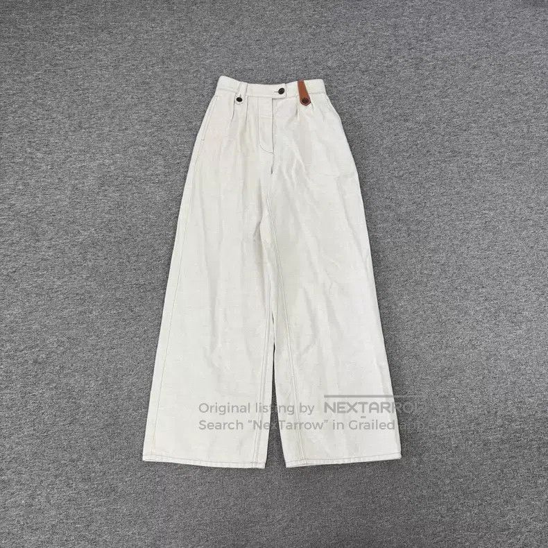 Loewe Loewe Ivory High-waisted Leather Trim Linen Wide Leg Pants Size 42" / US 20 - 1 Thumbnail