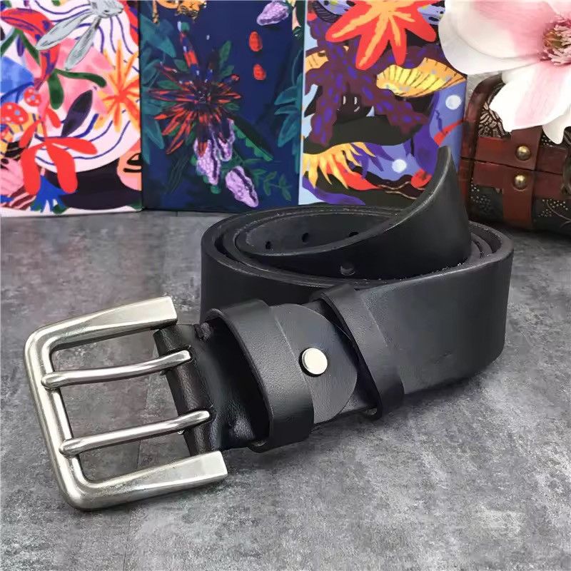 Genuine Leather Super Wide 4.2 CM Thick Genuine Leather Double Buckle Belt Size ONE SIZE - 4 Thumbnail
