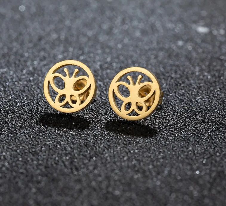 Jewelry Round Butterfly Mini Stud Earrings Charm Earring Gift Size ONE SIZE - 3 Thumbnail
