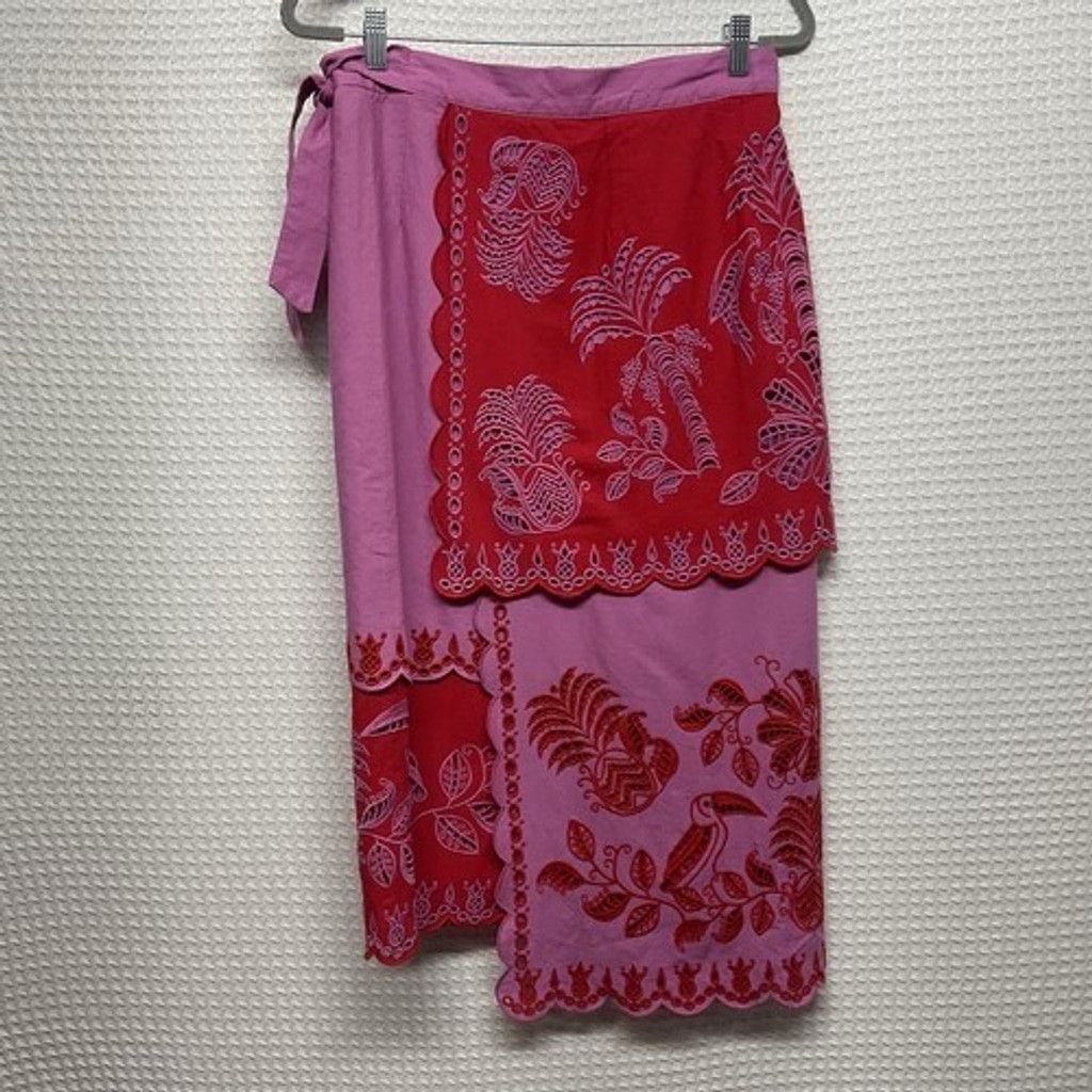 Farm Rio Farm Rio Richilieu Palm Tree Eyelet Midi Wrap Skirt Women M Size 30" / US 8 / IT 44 - 8 Thumbnail