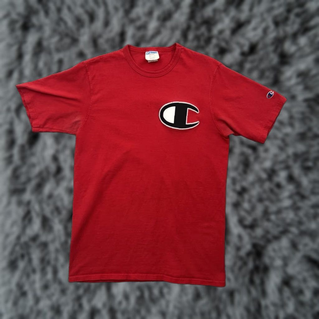 Champion VINTAGE Champion T Shirt Mens Sz Large Athletic Streetwear 90s Heritage Big Logo Red Cotton Jersey Short Sleeve Crew Neck Mens Size US L / EU 52-54 / 3 - 1 Thumbnail