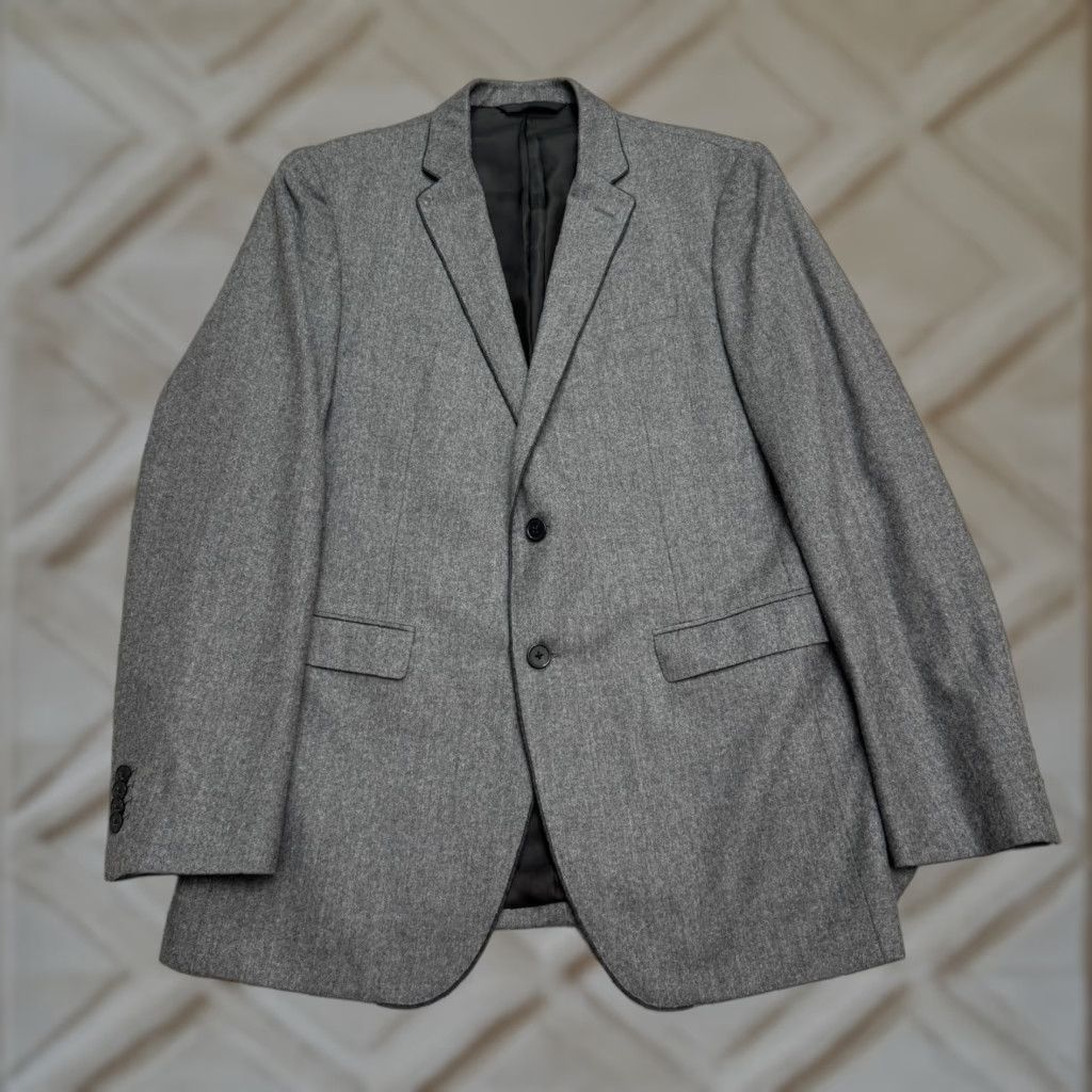 Banana Republic Vitale Suit Wool Blazer Men 40R Gray Wool Suit Jacket Notch Lapel Single-Breasted Two-Button Front Regular Fit Classic Designer Mens
