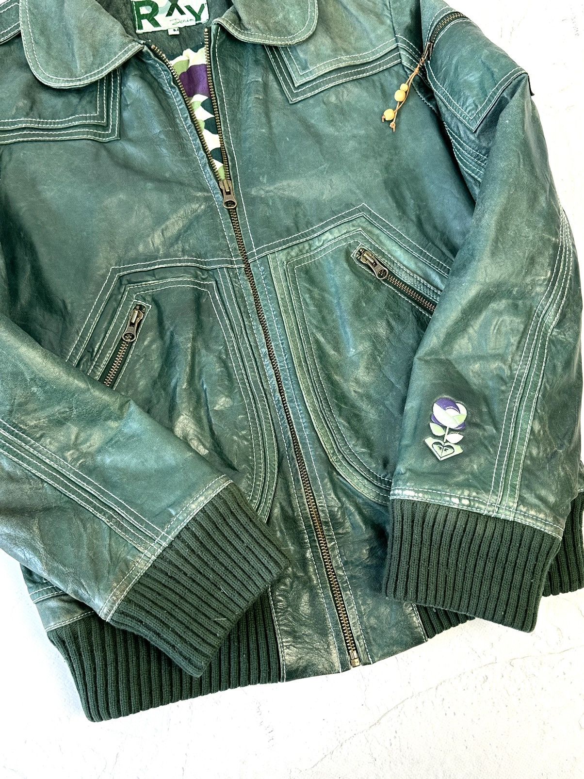 Vintage Vintage Roxy Leather Green Worn Jacket Size M / US 6-8 / IT 42-44 - 5 Thumbnail