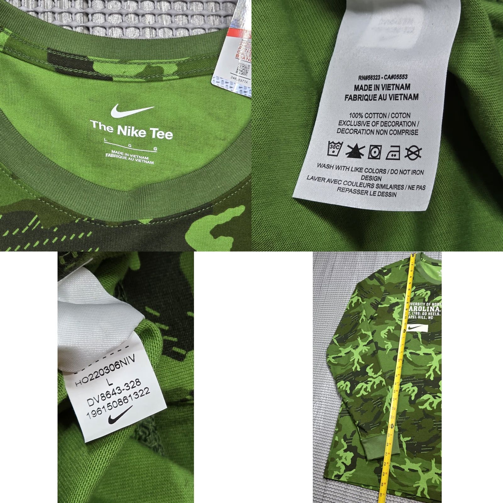Nike VINTAGE Nike North Carolina UNC Camo Mens L Long Sleeve Tee Crew Neck Shirt Green NWT Size US L / EU 52-54 / 3 - 9 Thumbnail