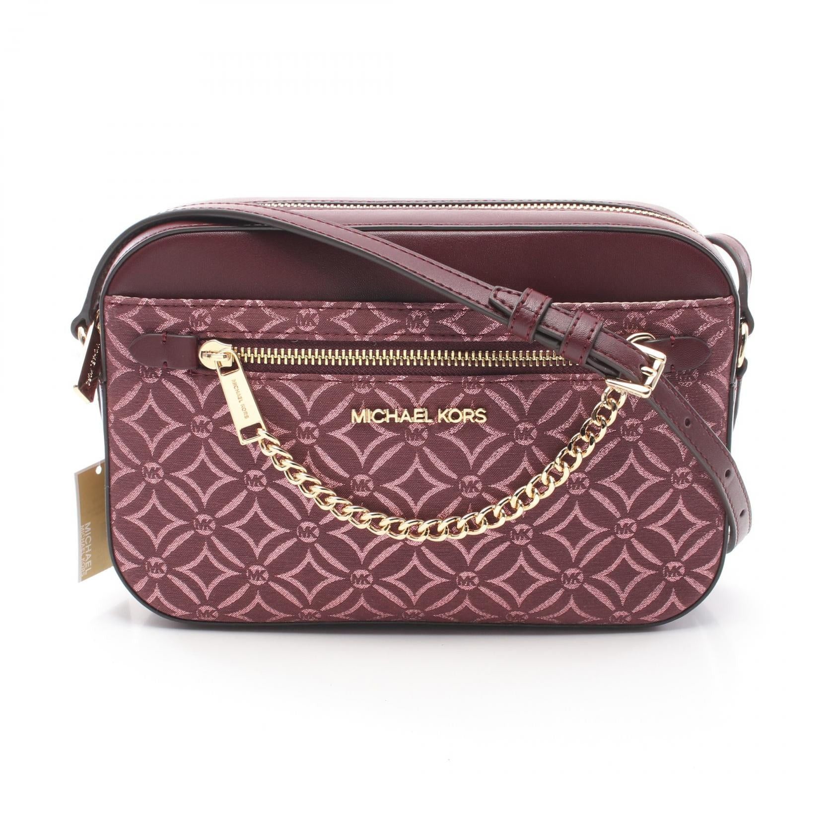 Michael Kors Michael Kors Jet Set Large Metallic Logo Jacquard Crossbody Bag Shoulder Leather Bordeaux Size ONE SIZE - 1 Thumbnail