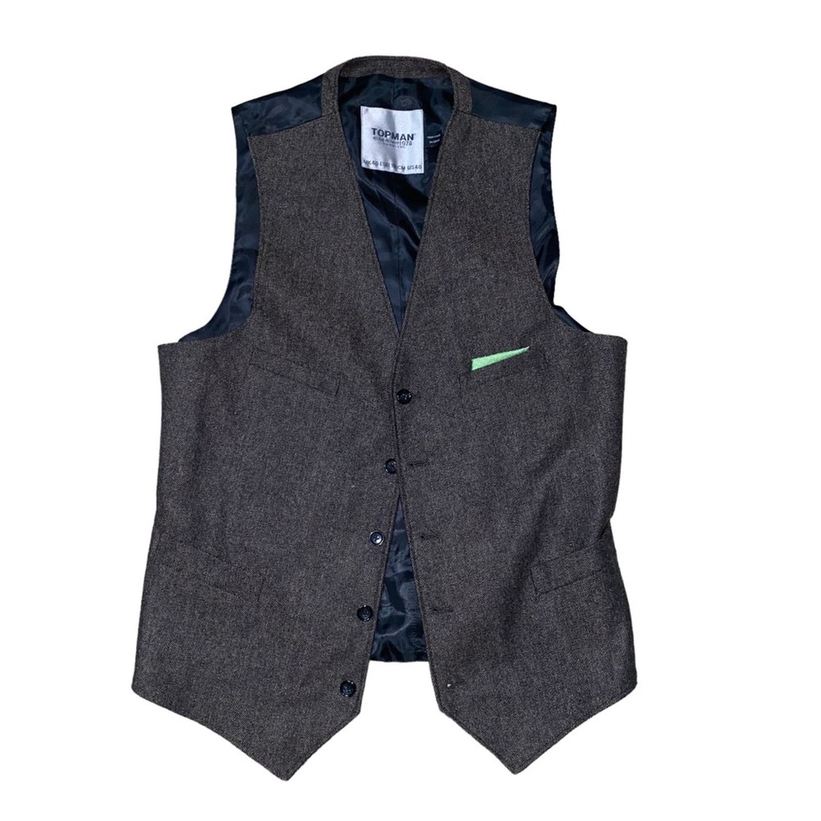 Topman Topman Wool Blend Waistcoat Vest with Pocket Square 40' Size US XXS / EU 40 - 3 Thumbnail