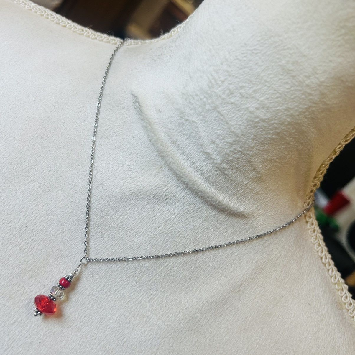 Handmade Handcrafted red coral aurora borealis crystal necklace set Size ONE SIZE - 3 Thumbnail