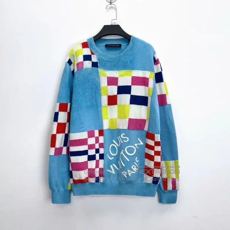 Louis Vuitton Louis Vuitton Blue Wool Checkerboard Knit Sweater . Size US XXL / EU 58 / 5 - 1 Thumbnail