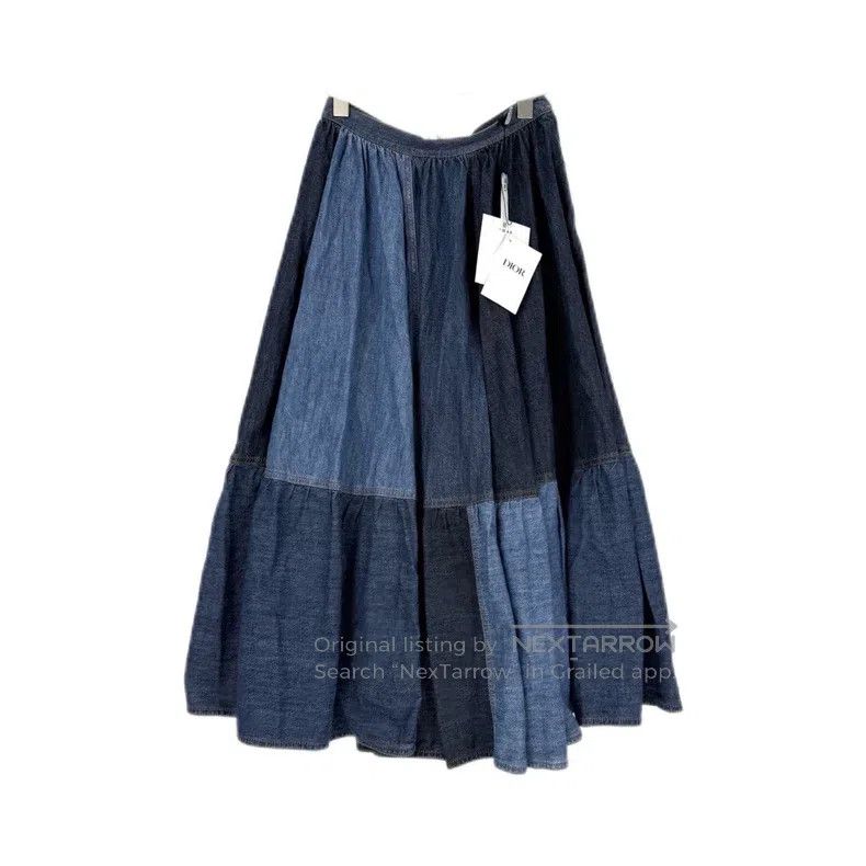 Dior Washed blue colour-blocked denim skirt