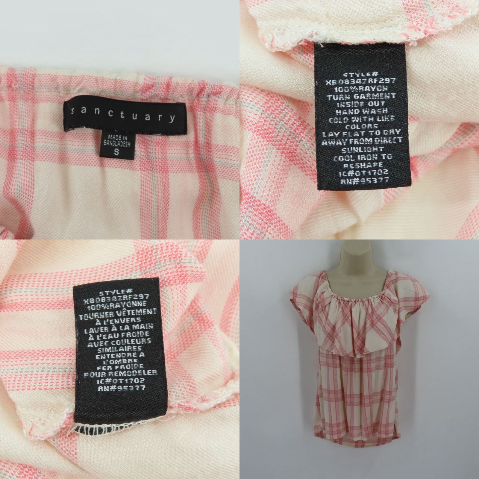Sanctuary Sanctuary Shirt Women Small Pink Cream Ruffle Sleeveless Plaid Check Tartan Blouse Size S / US 4 / IT 40 - 8 Thumbnail