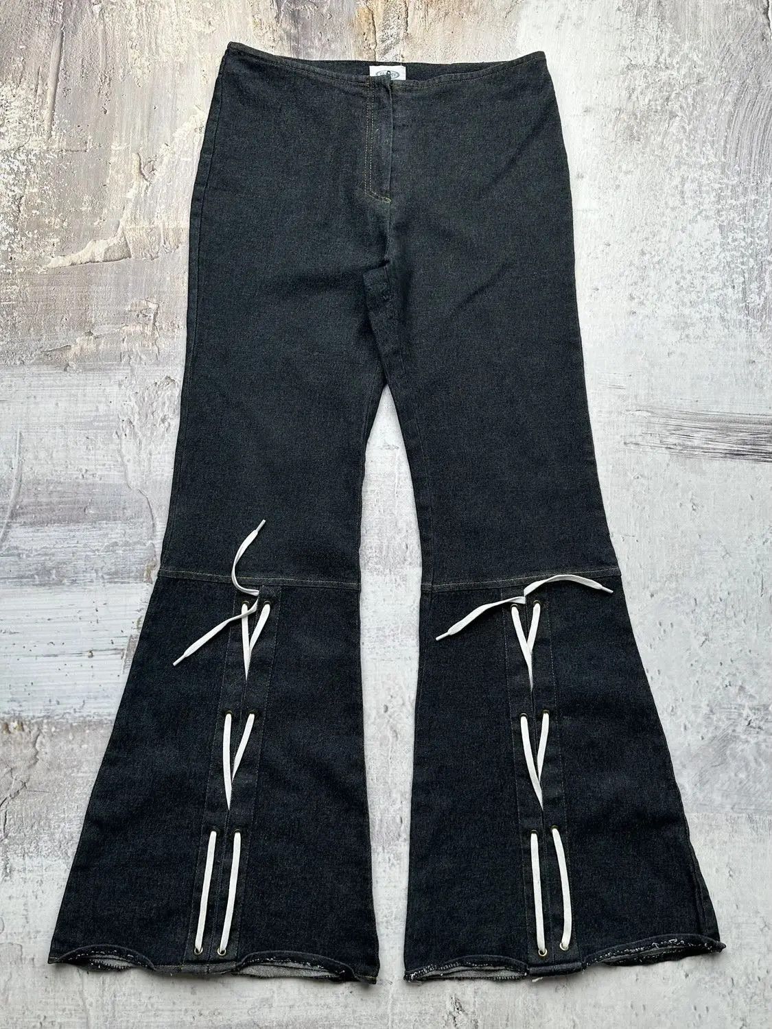 image of Avant Garde Vintage Bondage Flare Pants in Blue, Women's (Size 27)