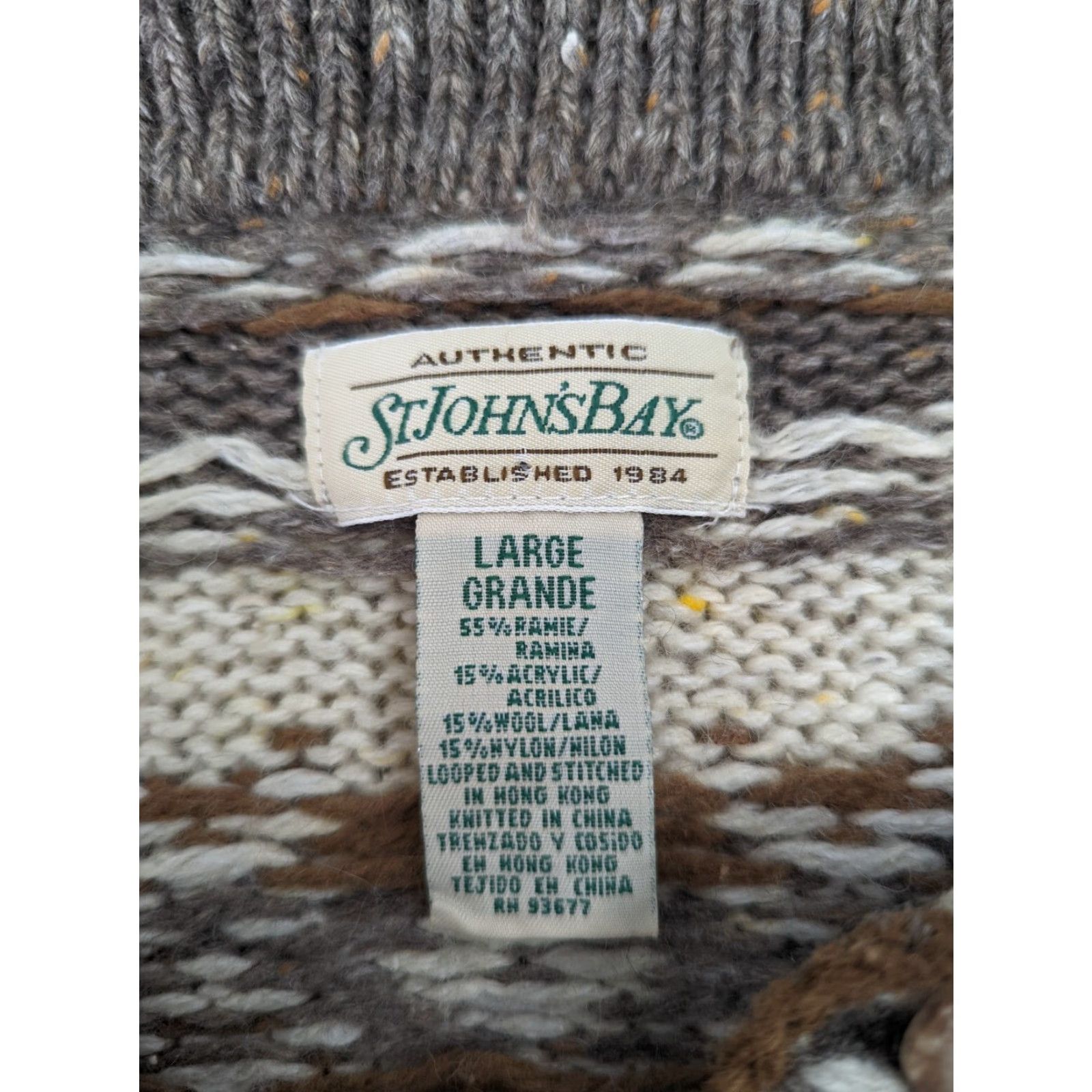 Vintage VINTAGE St. Johns Bay Sweater Mens Large Beige Fair Isle Knit Grandpa S3M 90s Pullover Striped Knit Shirt? Size US L / EU 52-54 / 3 - 4 Thumbnail