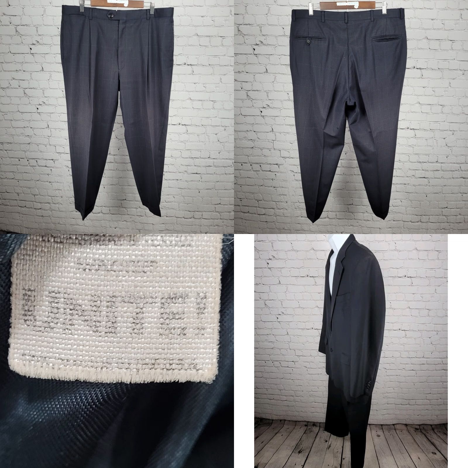 Cremieux Daniel Cremieux Navy Check 100% Wool Suit Full Set Jacket 44R Pants 37x29 USA Size 44R - 11 Thumbnail