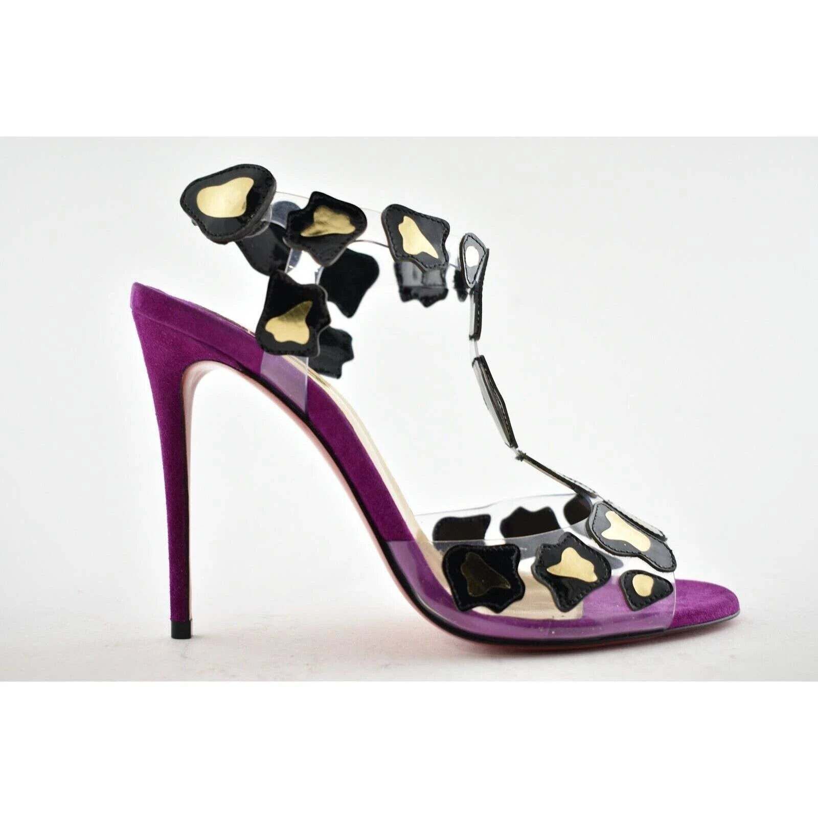 Christian Louboutin Parsemis 100 Black Gold PVC Patent Suede Sandal Heel Pump 36 Size US 6 / IT 36 - 2 Thumbnail