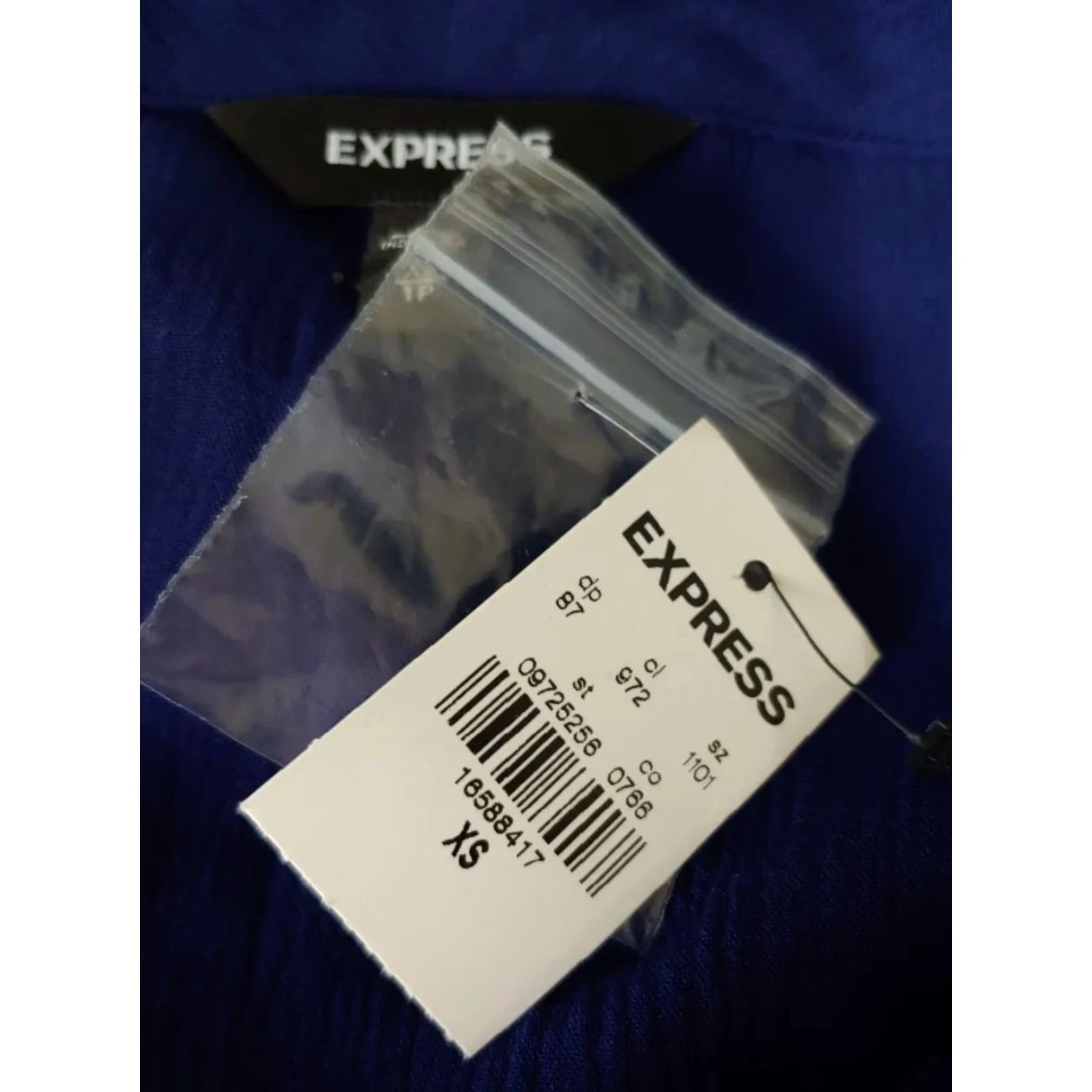 Express VINTAGE: No (omit) Express Top Womens XS Navy Blue V-Neck 3/4 Sleeve Button Tie Hi Low Front Hem Size XS / US 0-2 / IT 36-38 - 4 Thumbnail