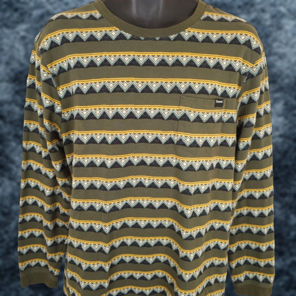 Vintage Dravus Surfer T Shirt Mens Size Medium Green Yellow Striped Geometric Pocket Tee Size US M / EU 48-50 / 2 - 1 Thumbnail