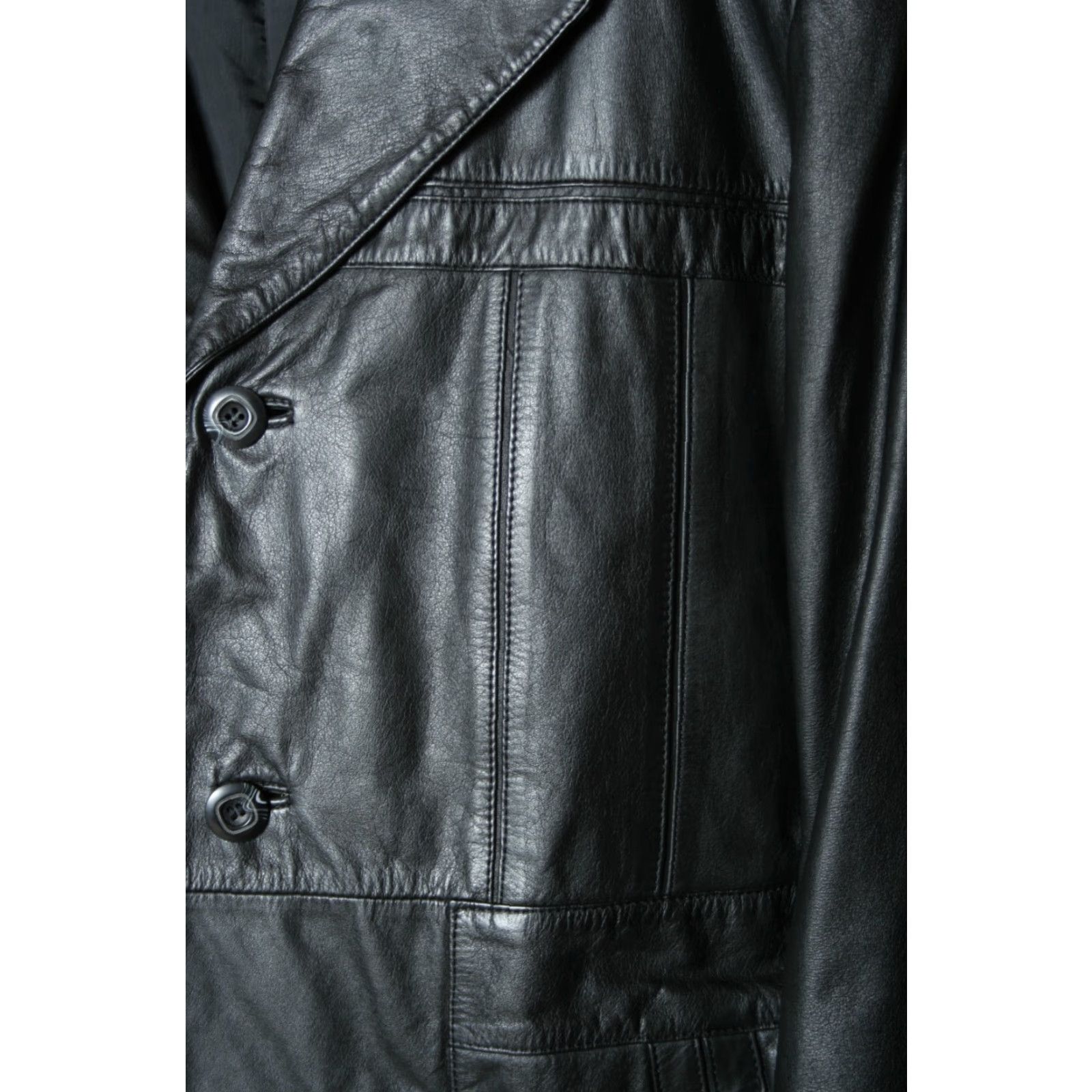 Vintage VINTAGE Raffaelo Leather 3-Button Jacket Car Coat Men Sz. 44 Black Gold Collection by Raffaelo Mens Jacket Size US S / EU 44-46 / 1 - 3 Thumbnail