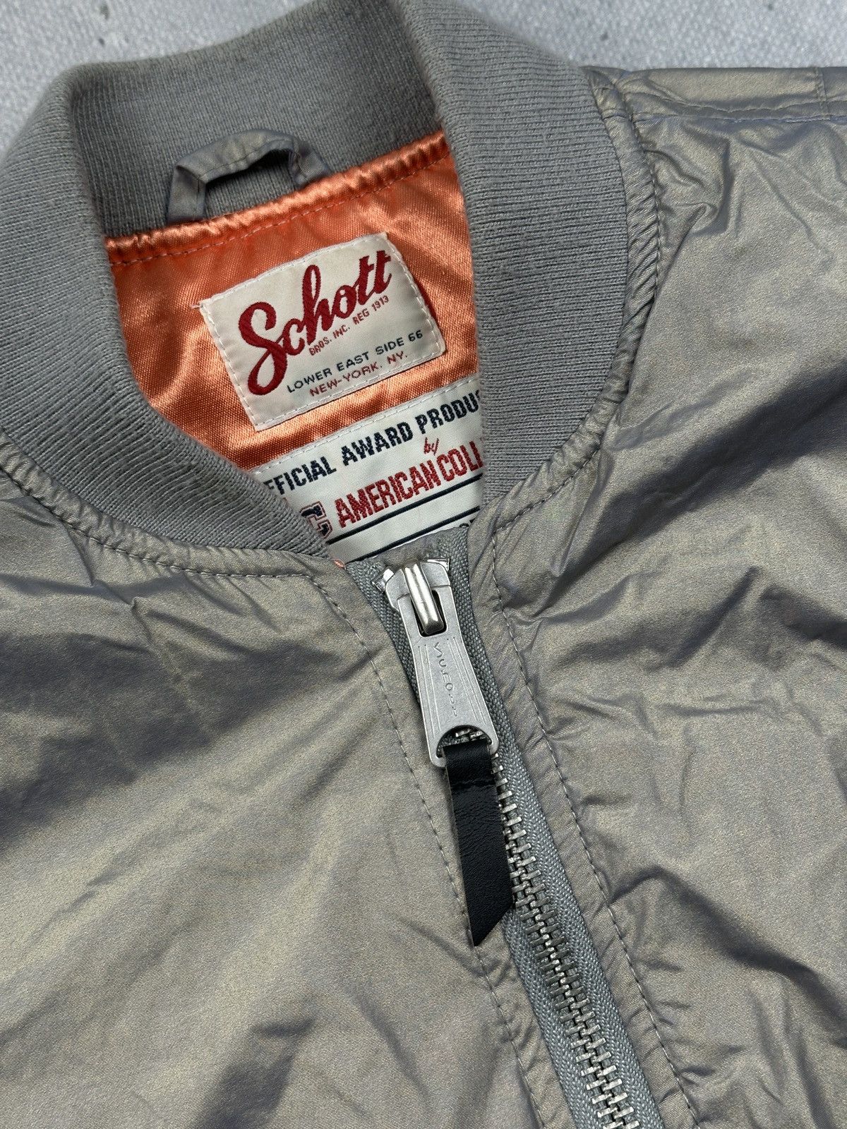 Schott NYC MA-1 Bomber Jacket American College Gray Satin