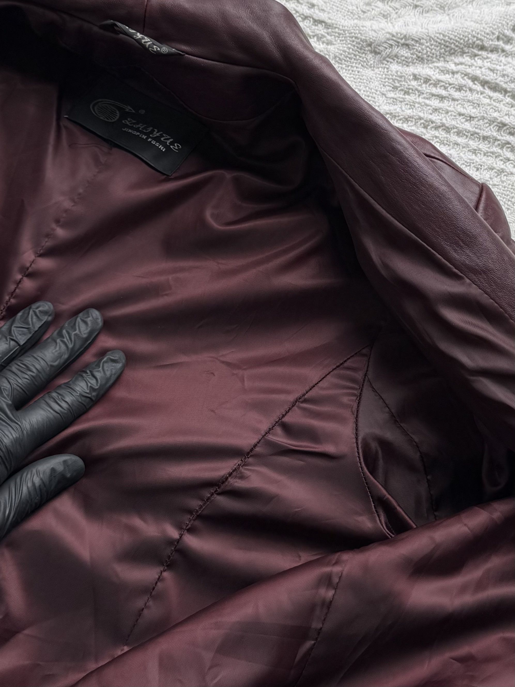 Vintage Vintage Burgundy Leather Long Coat Zip Front Minimalist Size XL / US 12-14 / IT 48-50 - 9 Thumbnail