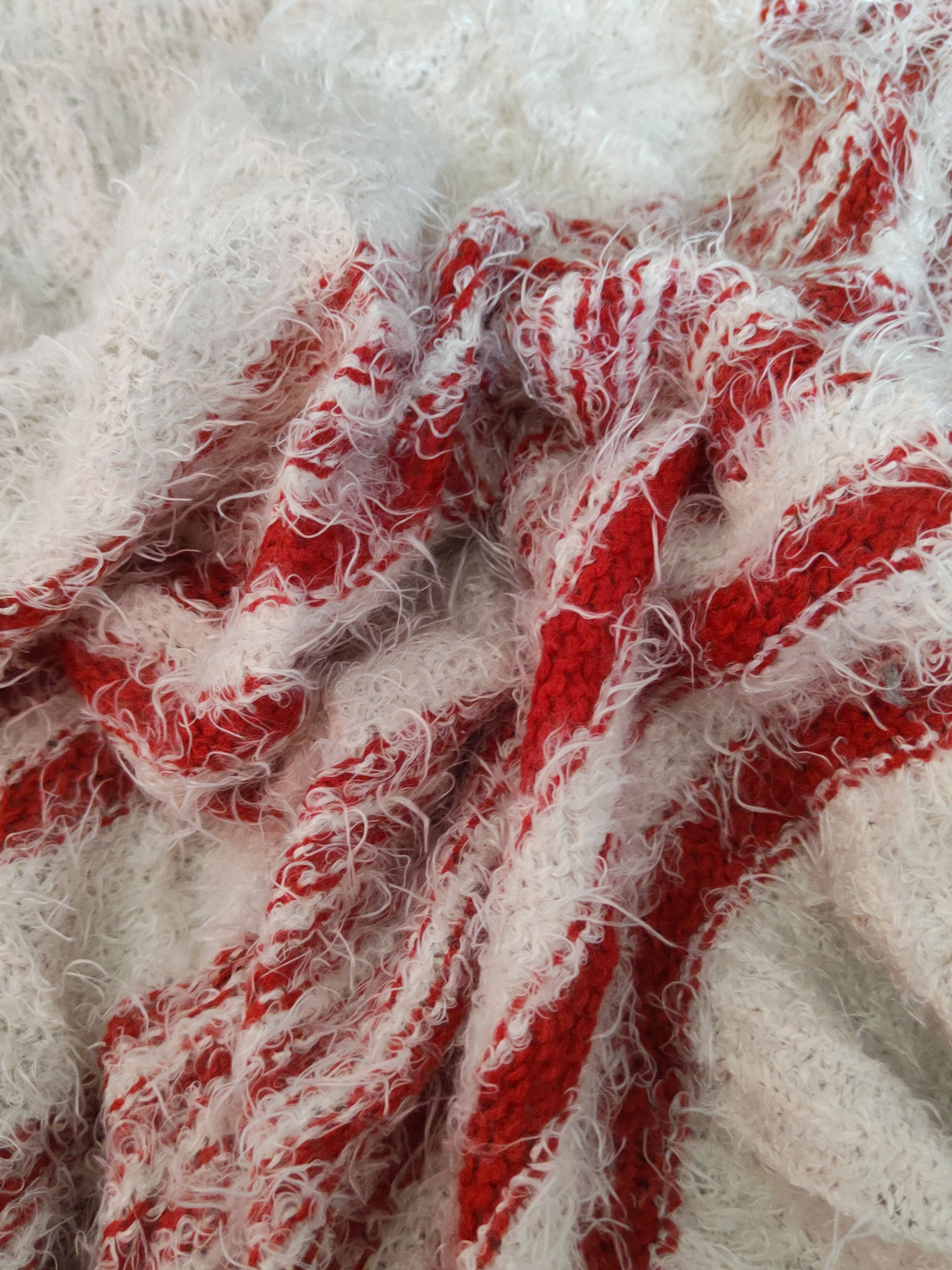 Homespun Knitwear Jeanasis Red White Shag Shaggy Fur Mohair Knitwear #S1936 Size L / US 10 / IT 46 - 10 Thumbnail
