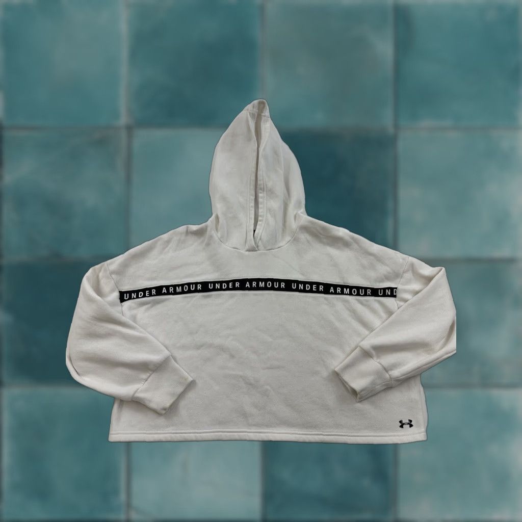 Under Armour Under Armour Hoodie Women's Small White Cropped Loose Fit Pullover Sweatshirt Size S / US 4 / IT 40 - 1 Thumbnail