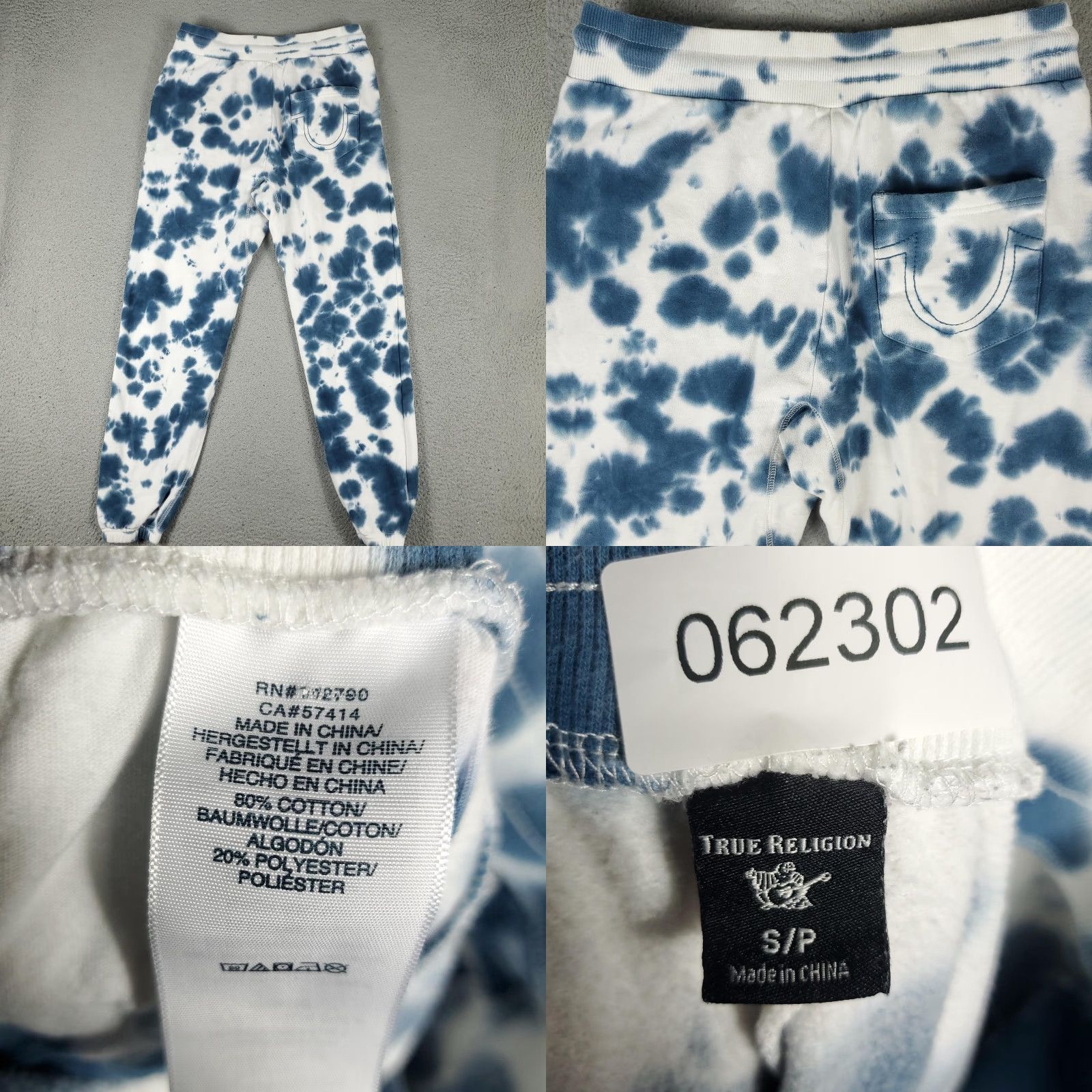 True Religion True Religion Sweatpants Mens Small Blue White Tie Dye Joggers Logo Drawstring Size US 29 - 8 Thumbnail