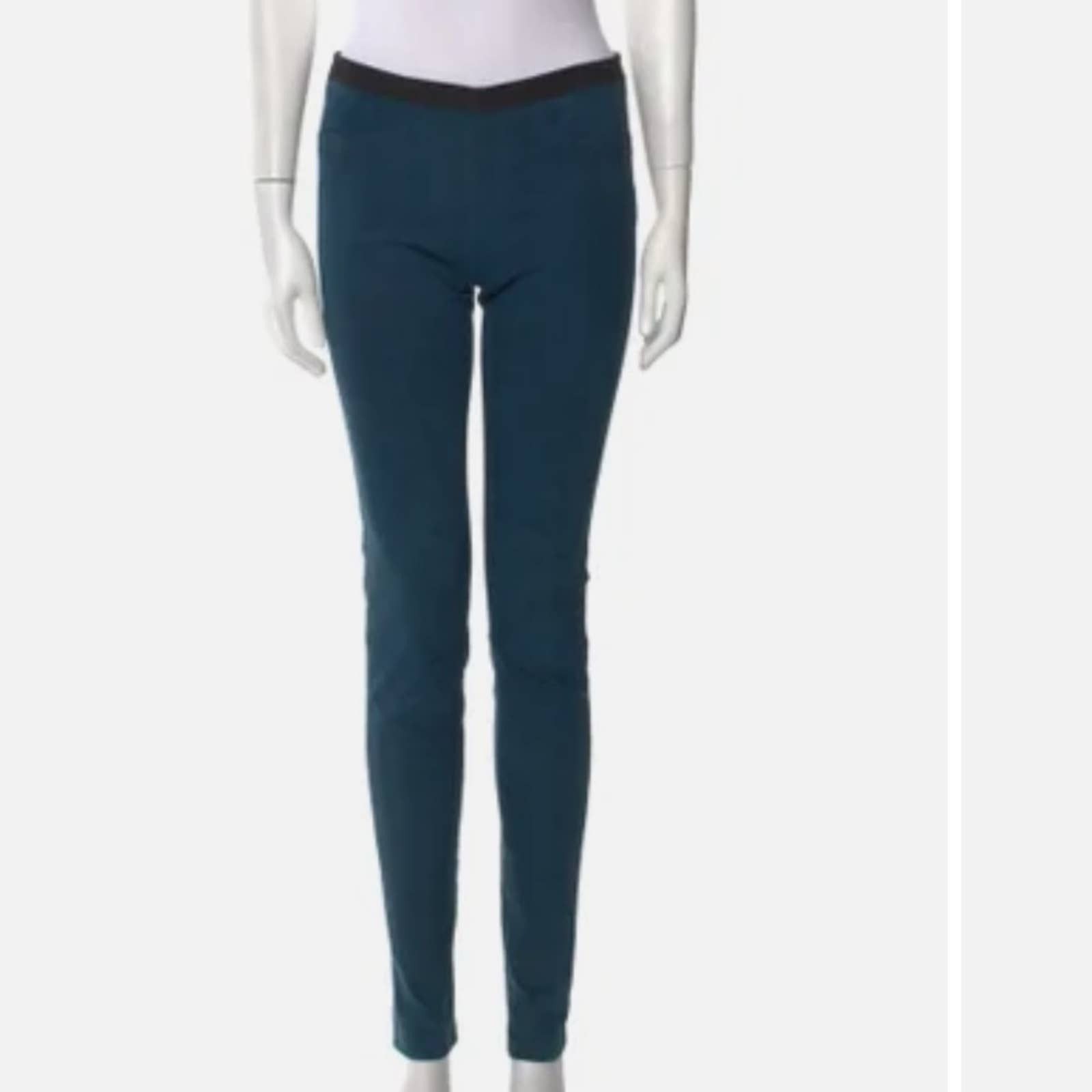 image of Helmut Lang 100% Lamb Leather Teal Skinny Pants In Size 2 in Blue, Women's