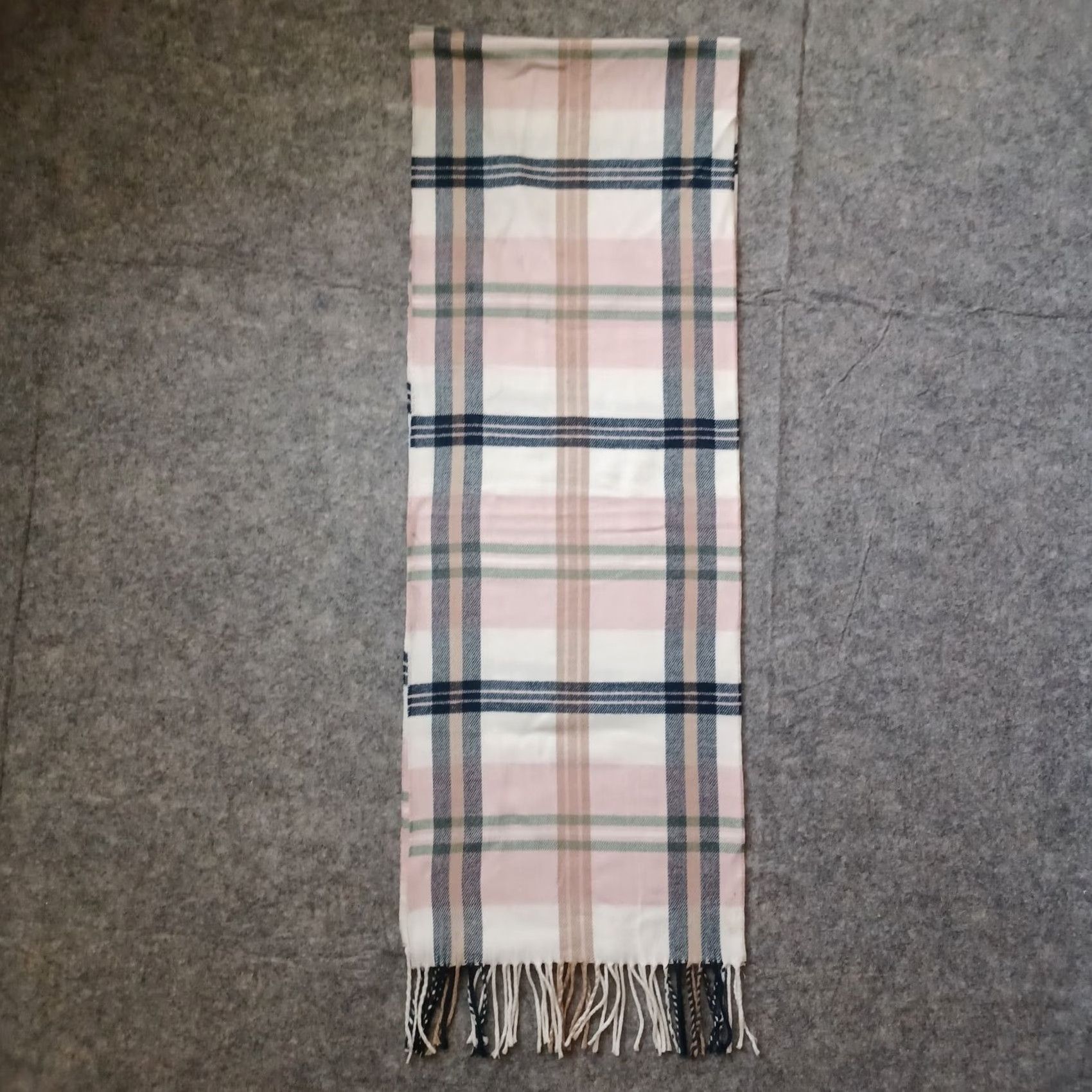 Vintage Italy Design Cashmere Feel Scarf Rectangle Pink Ivory Blue Plaid Fringe Winter Women Size ONE SIZE - 3 Thumbnail