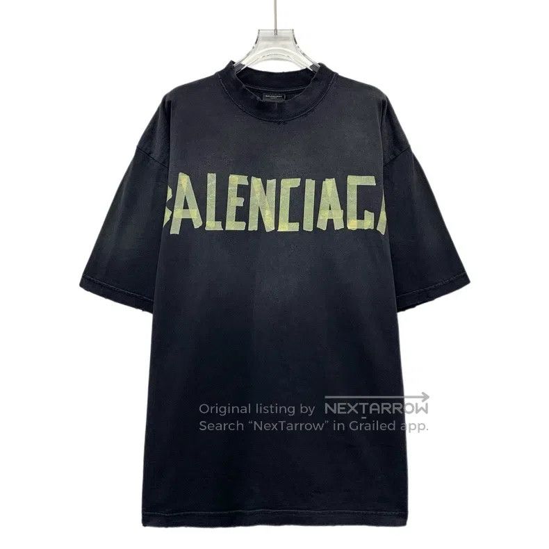 Balenciaga Balenciaga Black Aged Logo Letter Tape Print Cotton Crewne Size US M / EU 48-50 / 2 - 1 Thumbnail