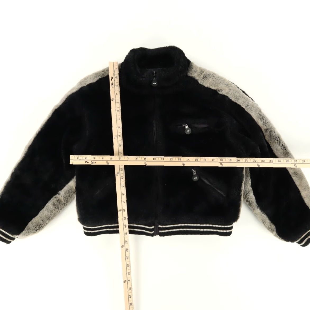 Vintage Jamie Sadock Faux Fir Bomber Striped Jacket Black Women's M Shirt Size M / US 6-8 / IT 42-44 - 3 Thumbnail