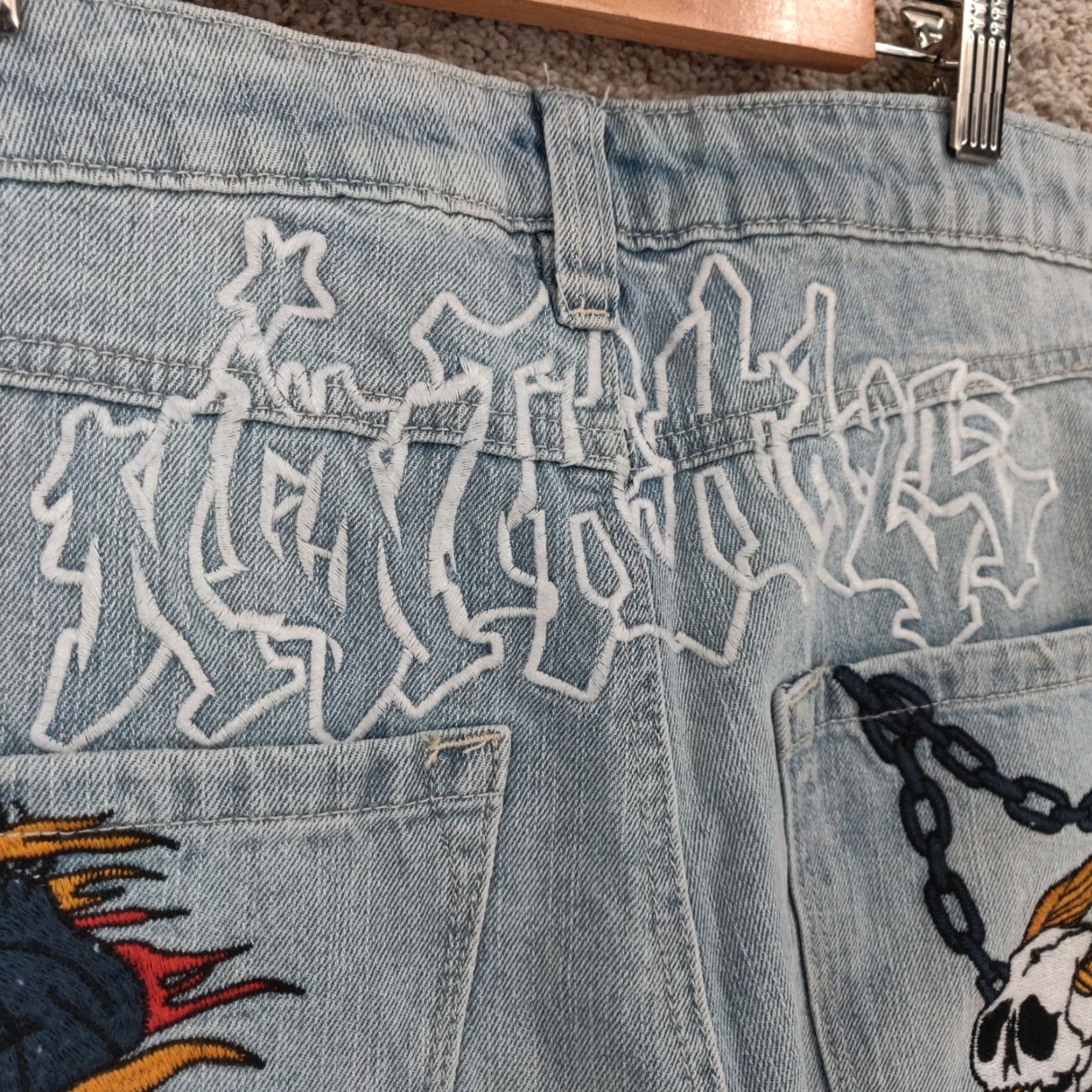 Vintage Ninth Hall Jeans Mens 32x30 Blue Straight Leg Embroidered Skull Panther Denim Cotton Logo 5-Pocket Size US 32 / EU 48 - 5 Thumbnail