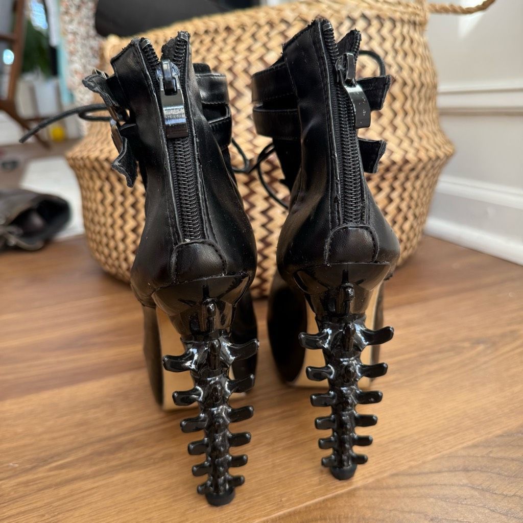 Other Gothic Babe Gothic Punk Bone Heel Boots Black $184 38 Size US 8 / IT 38 - 6 Thumbnail