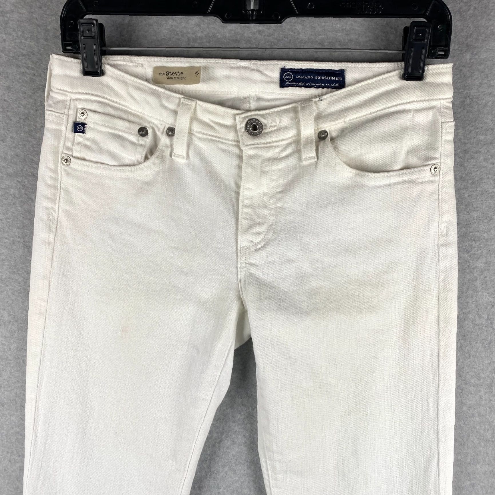 Vintage AG Adriano Goldschmied Jeans Womens 27 Slim Straight White 31 Inseam 5-Pocket Distressed Logo Belt Loops Modern USA Jeans Women Slim 90s? Size 27" / US 4 / IT 40 - 2 Thumbnail