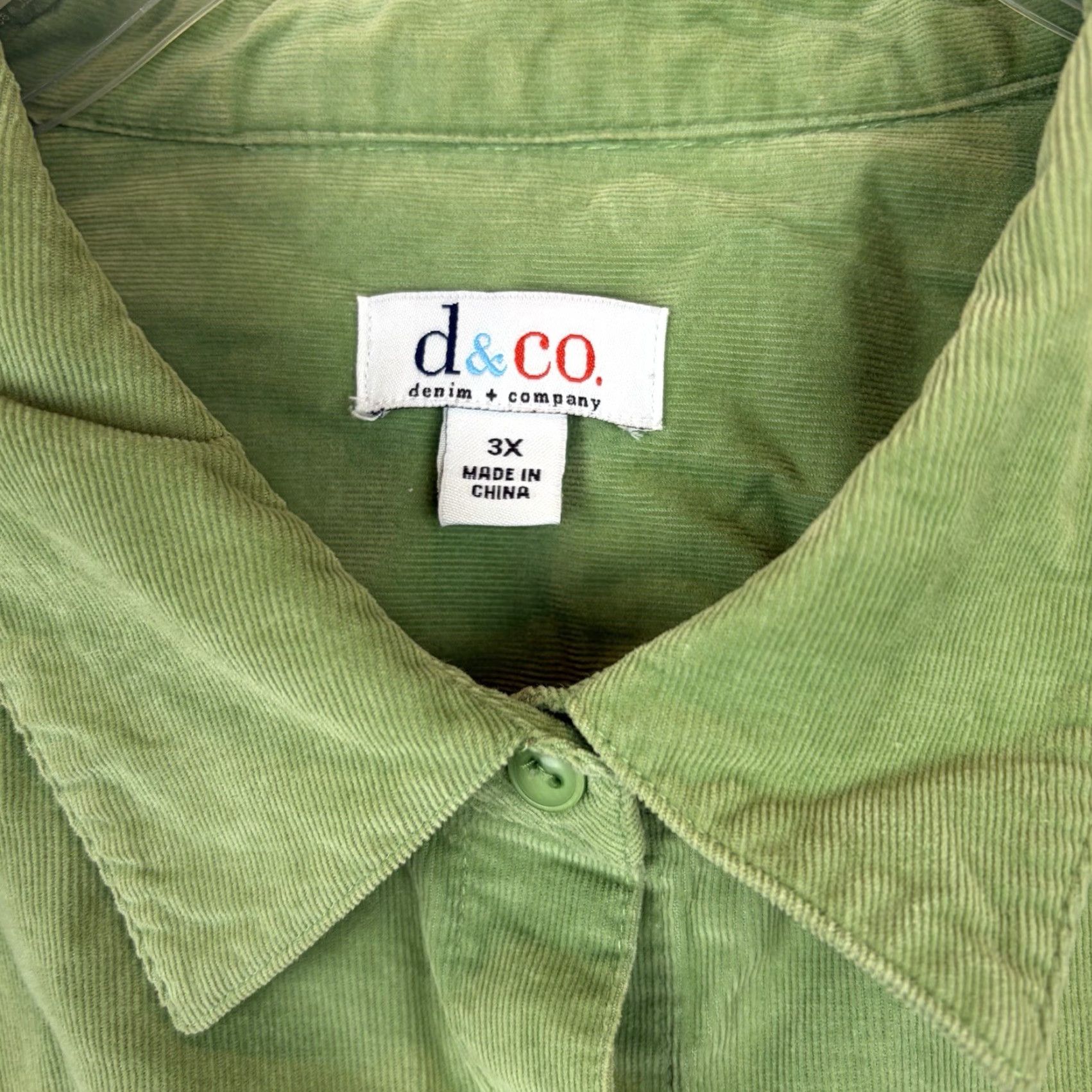 CO D&Co Denim Co Corduroy Top Womens 3X Button Front Green Tunic Plus Shirt Size XXL / US 16-18 / IT 52-54 - 3 Thumbnail