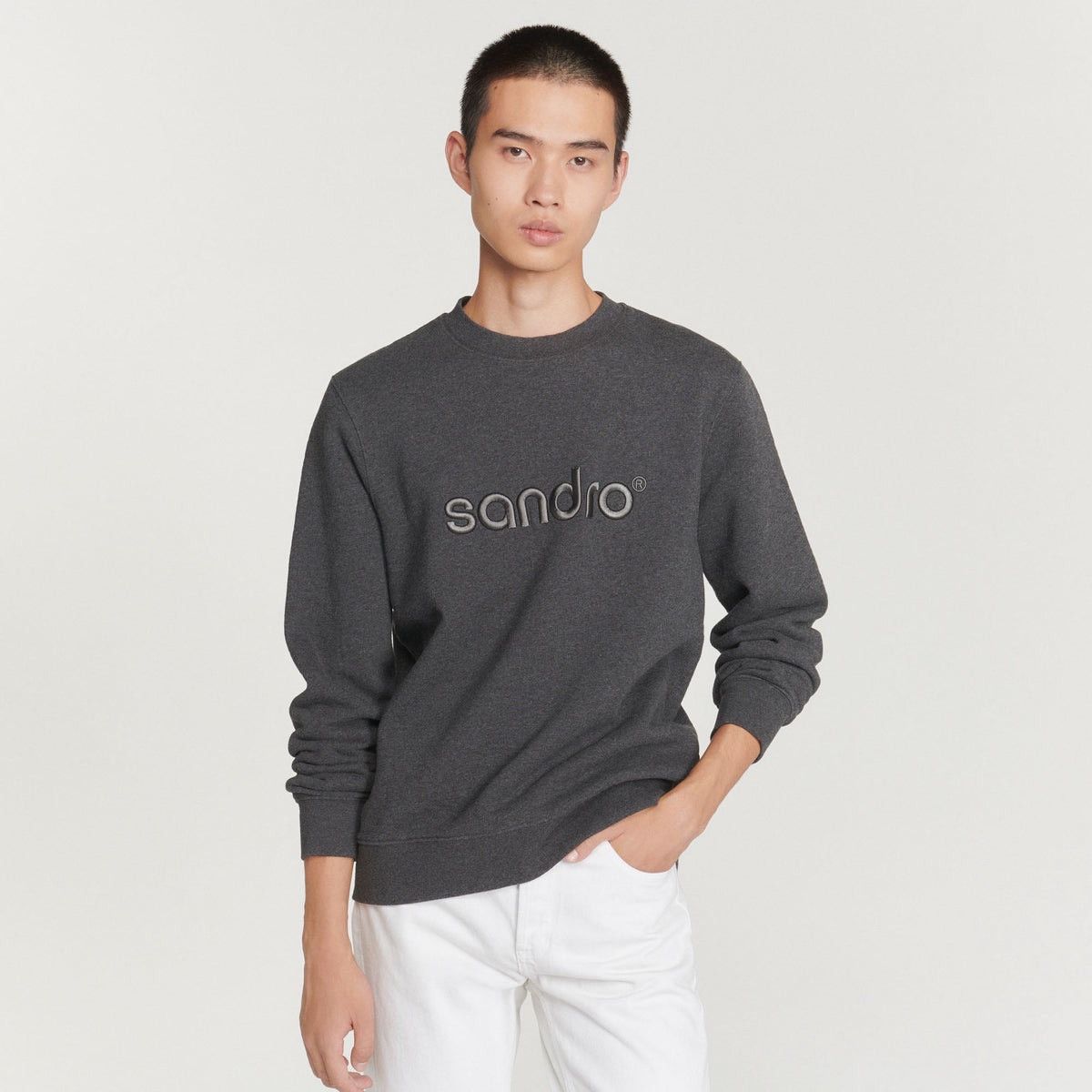 Sandro Sandro Gray Logo Embroidered Crew Neck Size US XL / EU 56 / 4 - 1 Thumbnail