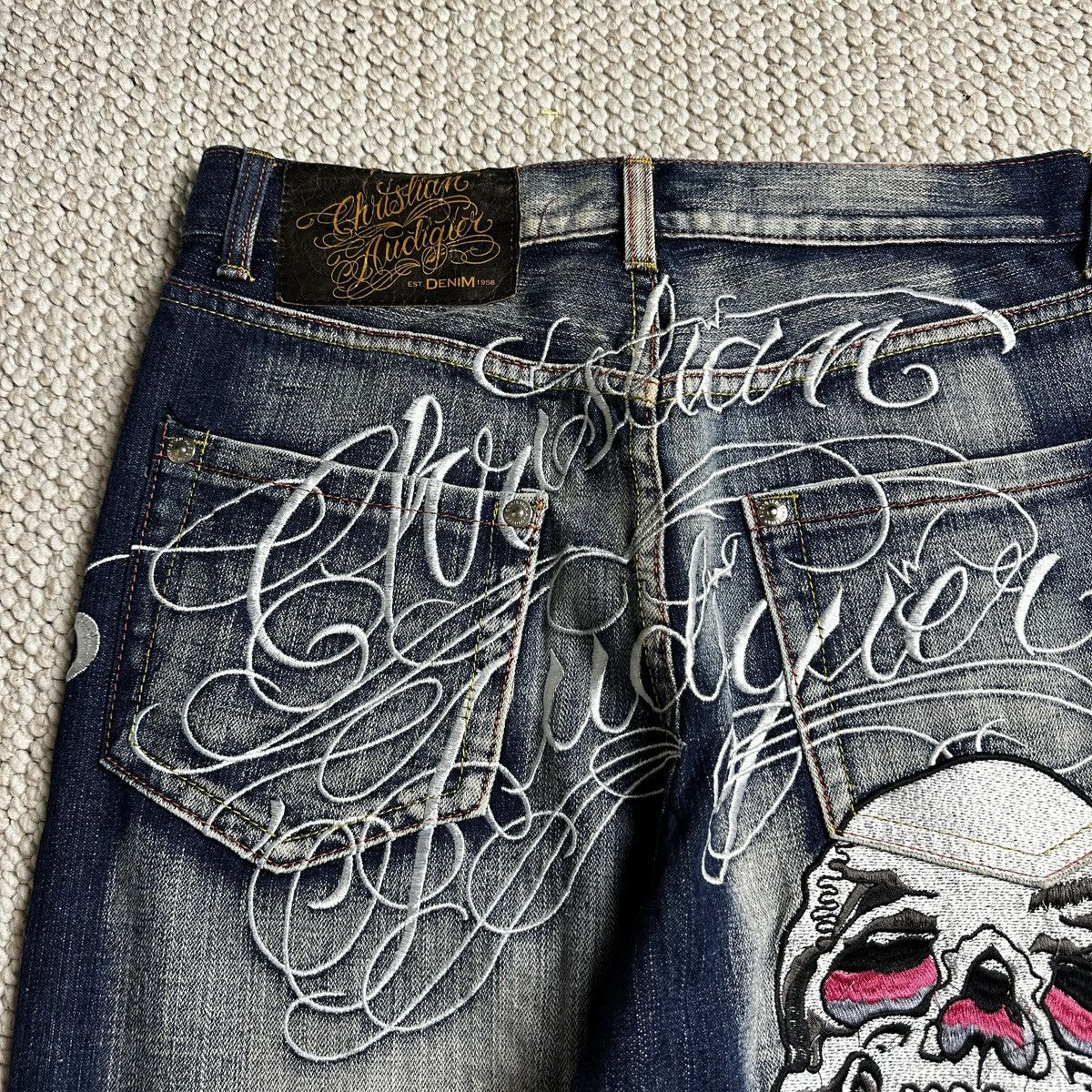 Christian Audigier Rare 00s Christian Audigier Skull Denim Pants Size US 32 / EU 48 - 2 Thumbnail
