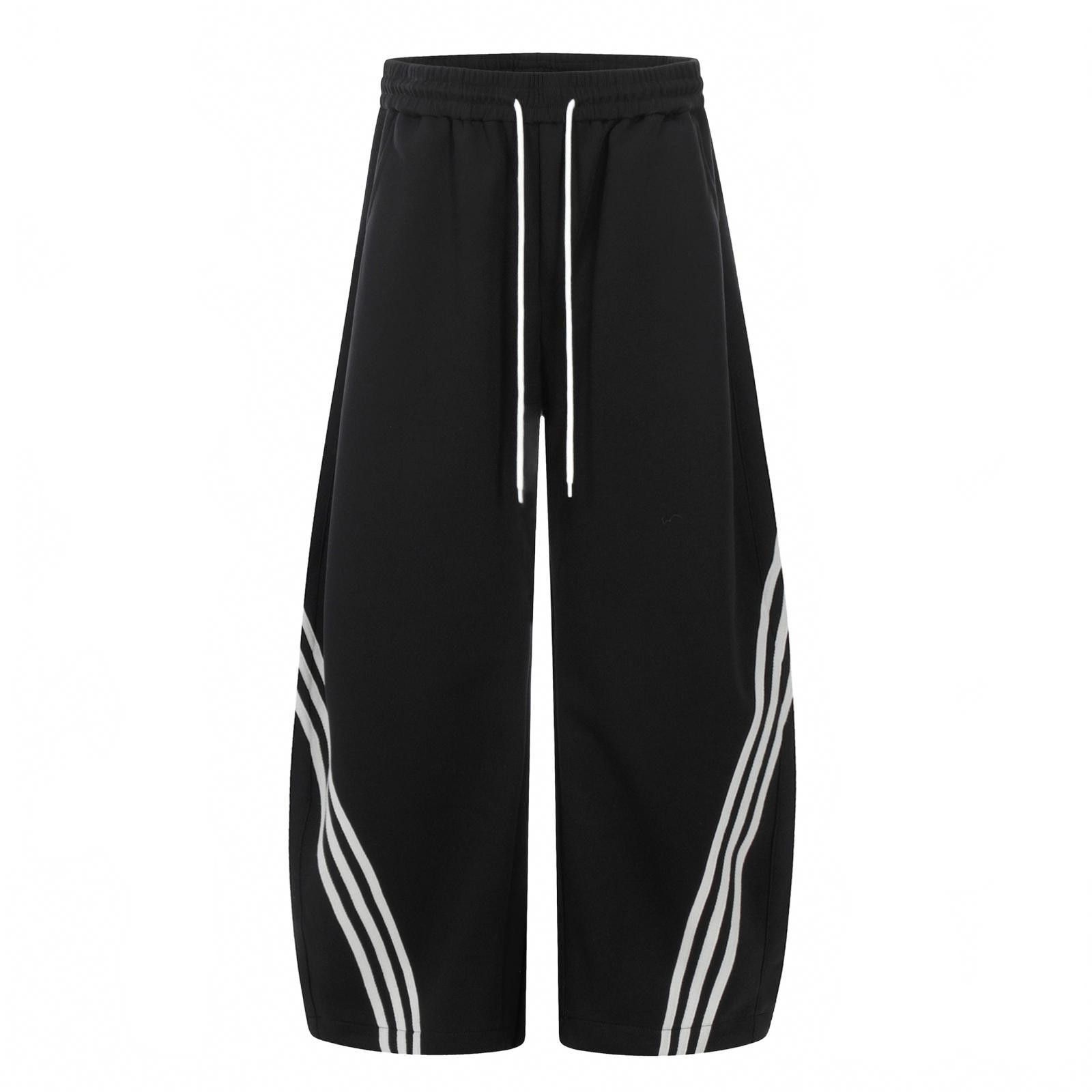 Vintage Black Wide Leg Casual Pants with Stripes, Loose Fit Pants Size US 32 / EU 48 - 3 Thumbnail