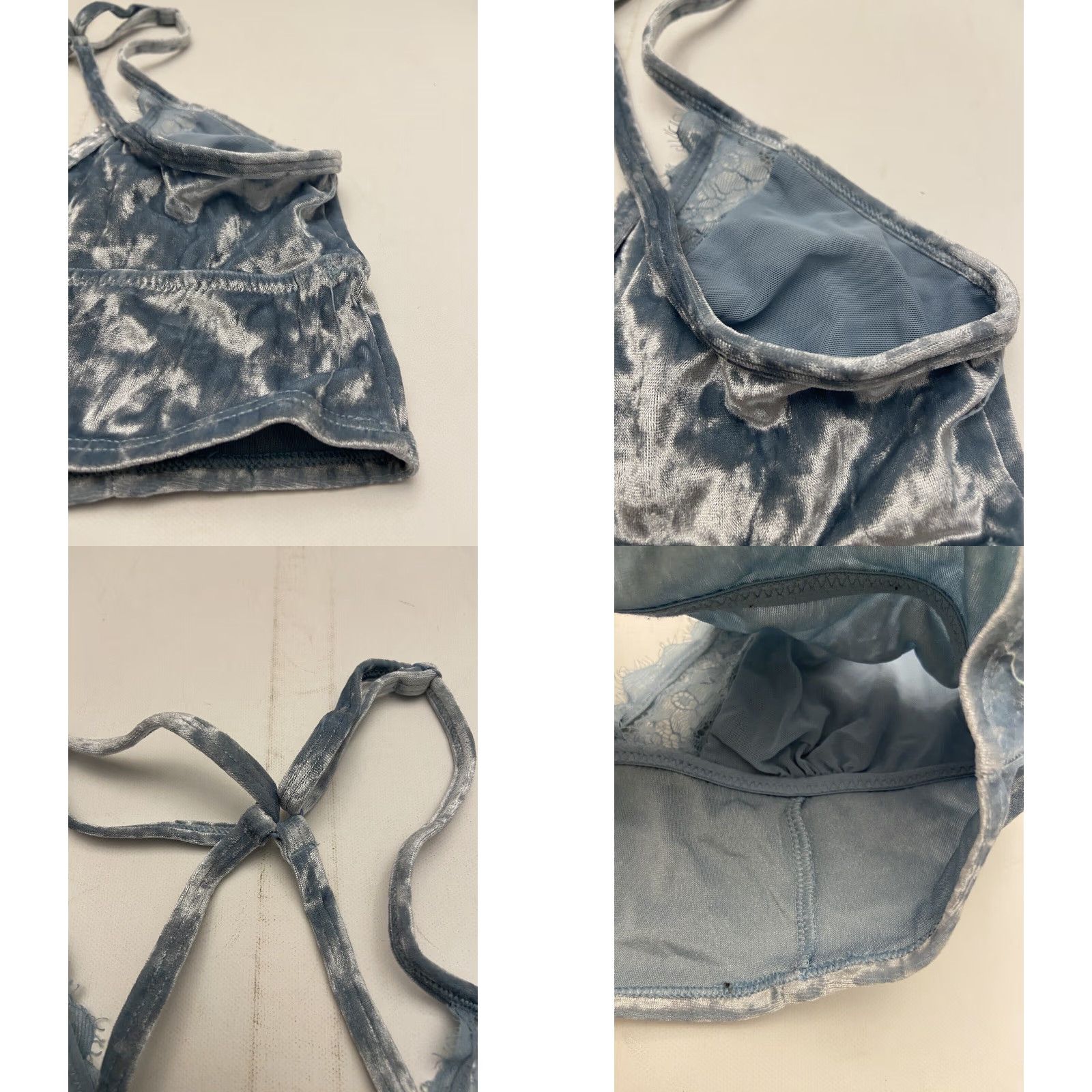 Vintage Aerie Bralette Women XS Velvet Blue Crop Halter Womens Size XS / US 0-2 / IT 36-38 - 8 Thumbnail